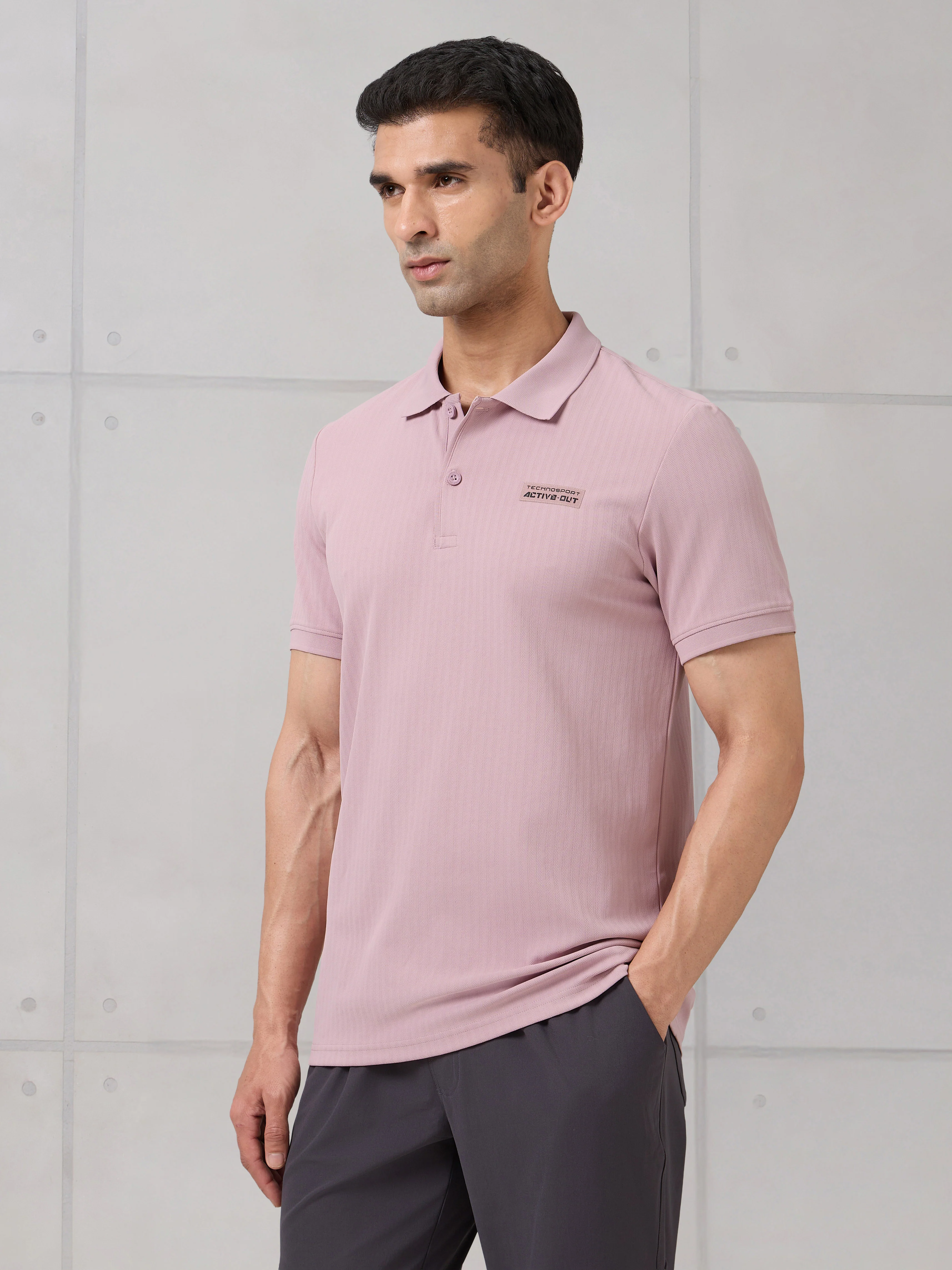 Men Self Design Active Out Slim Fit Polo T-Shirt with ELASTO PLUS - Image 4