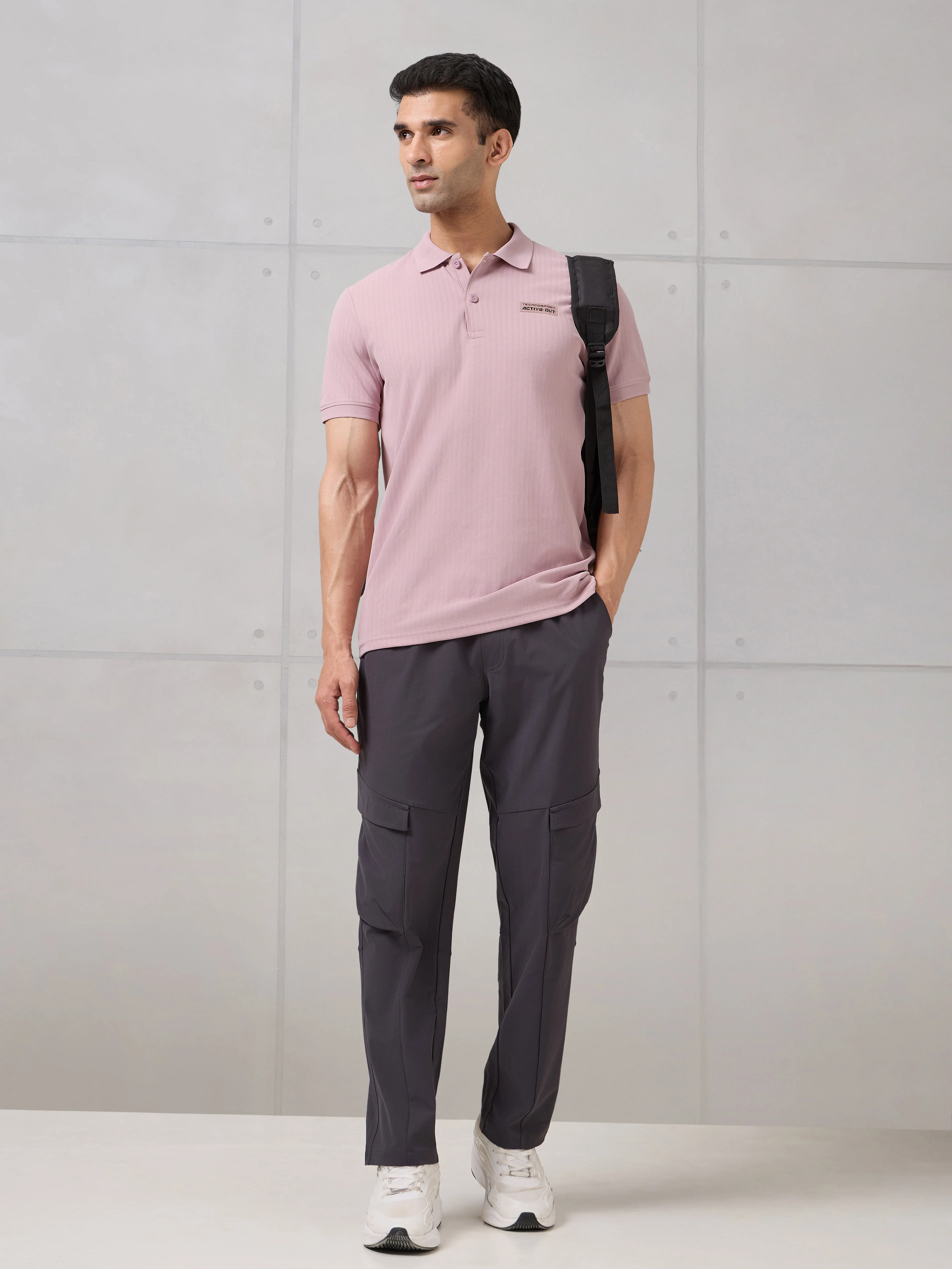 Men Self Design Active Out Slim Fit Polo T-Shirt with ELASTO PLUS - Image 5