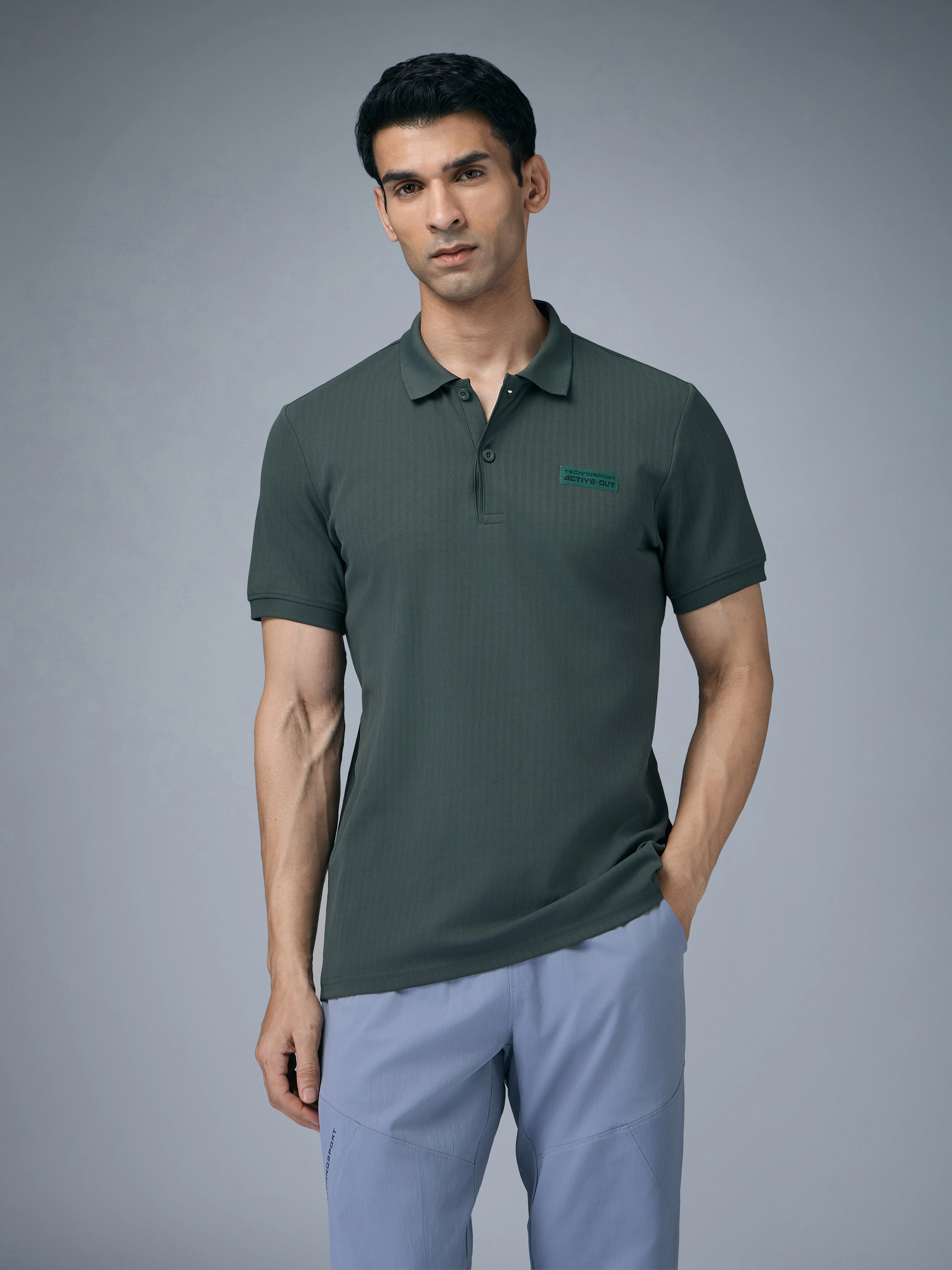 Men Self Design Active Out Slim Fit Polo T-Shirt with ELASTO PLUS