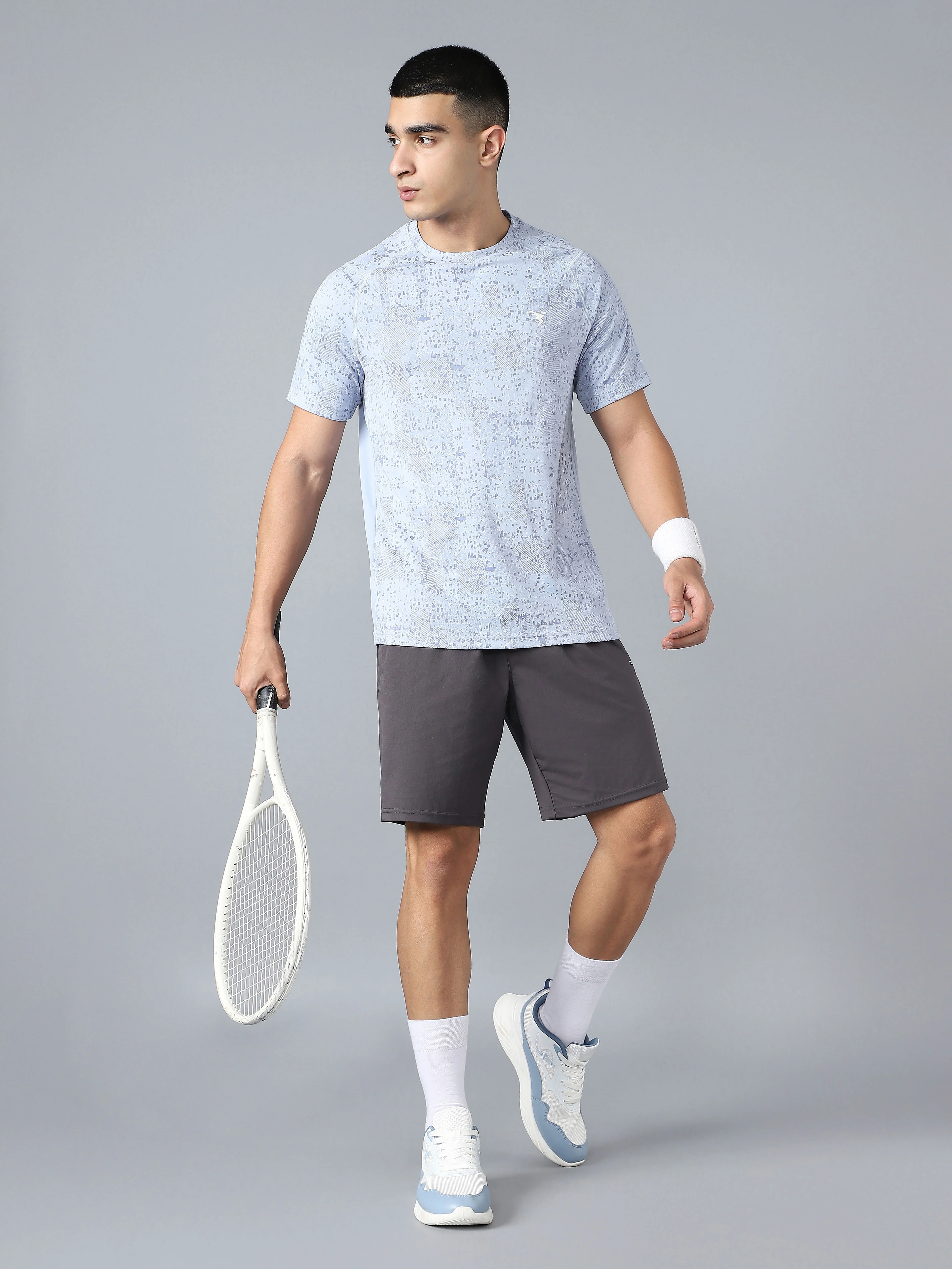 Men Self Design Slim Fit Crew Neck T-shirt with DOUBLE COOL - Image 5