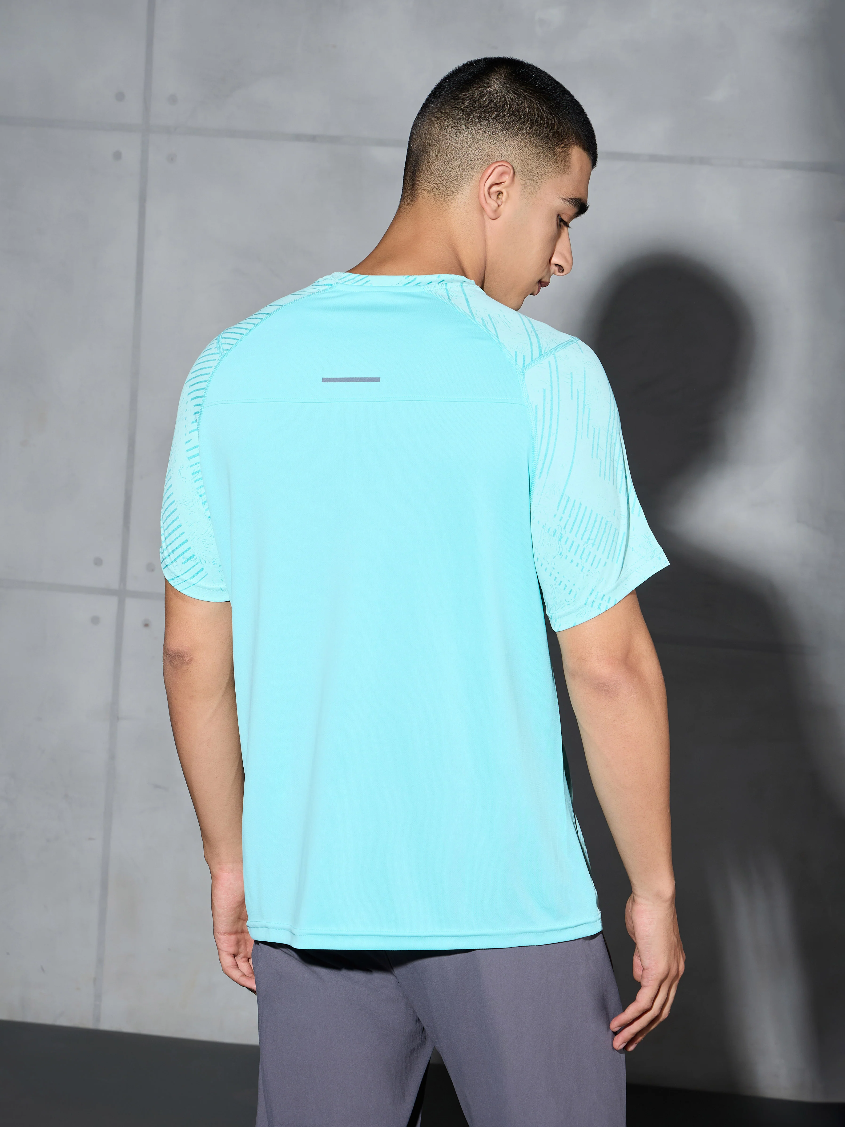 Men Self Design Slim Fit Crew Neck T-shirt with DOUBLE COOL - Image 3