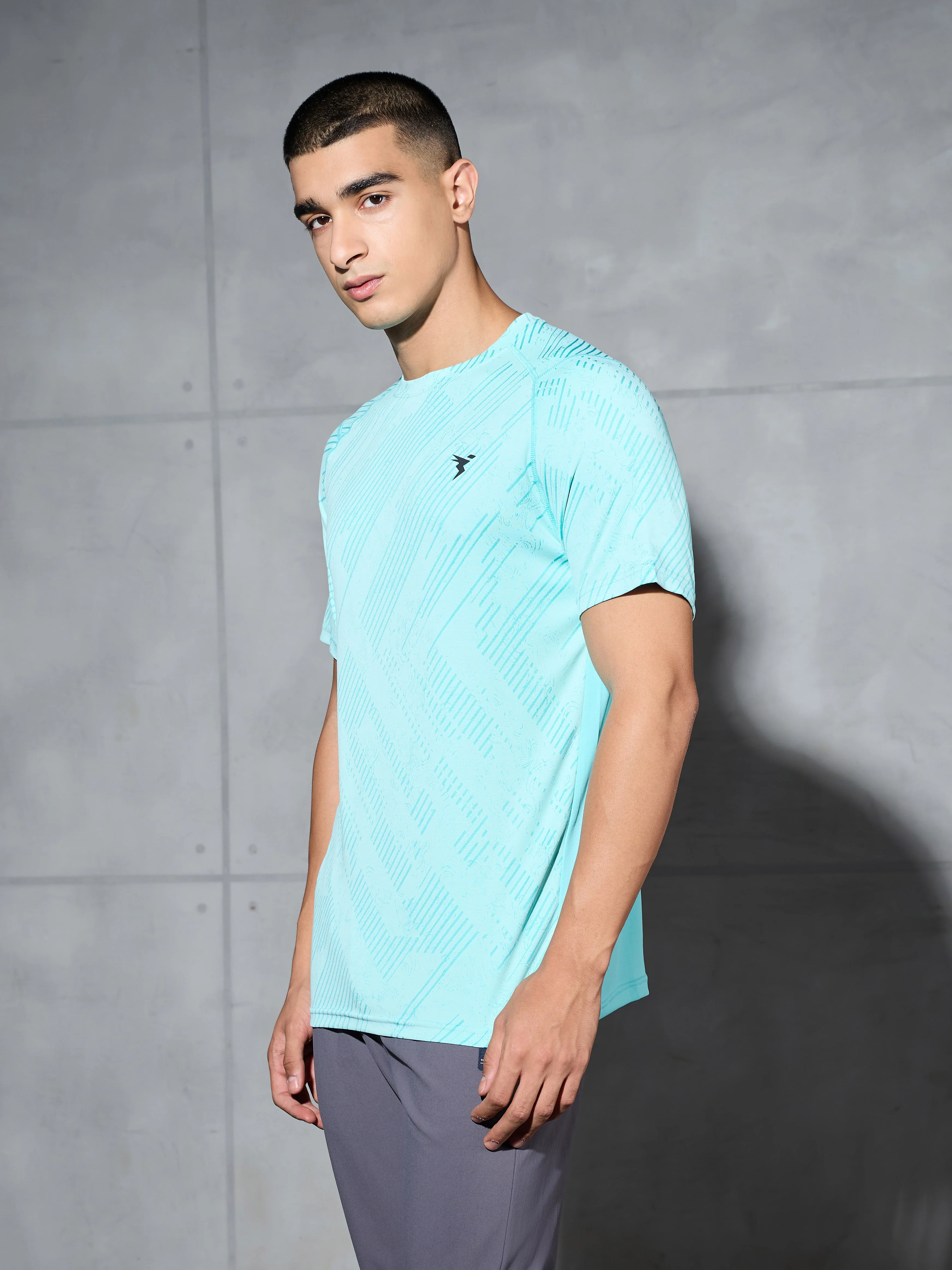 Men Self Design Slim Fit Crew Neck T-shirt with DOUBLE COOL - Image 4