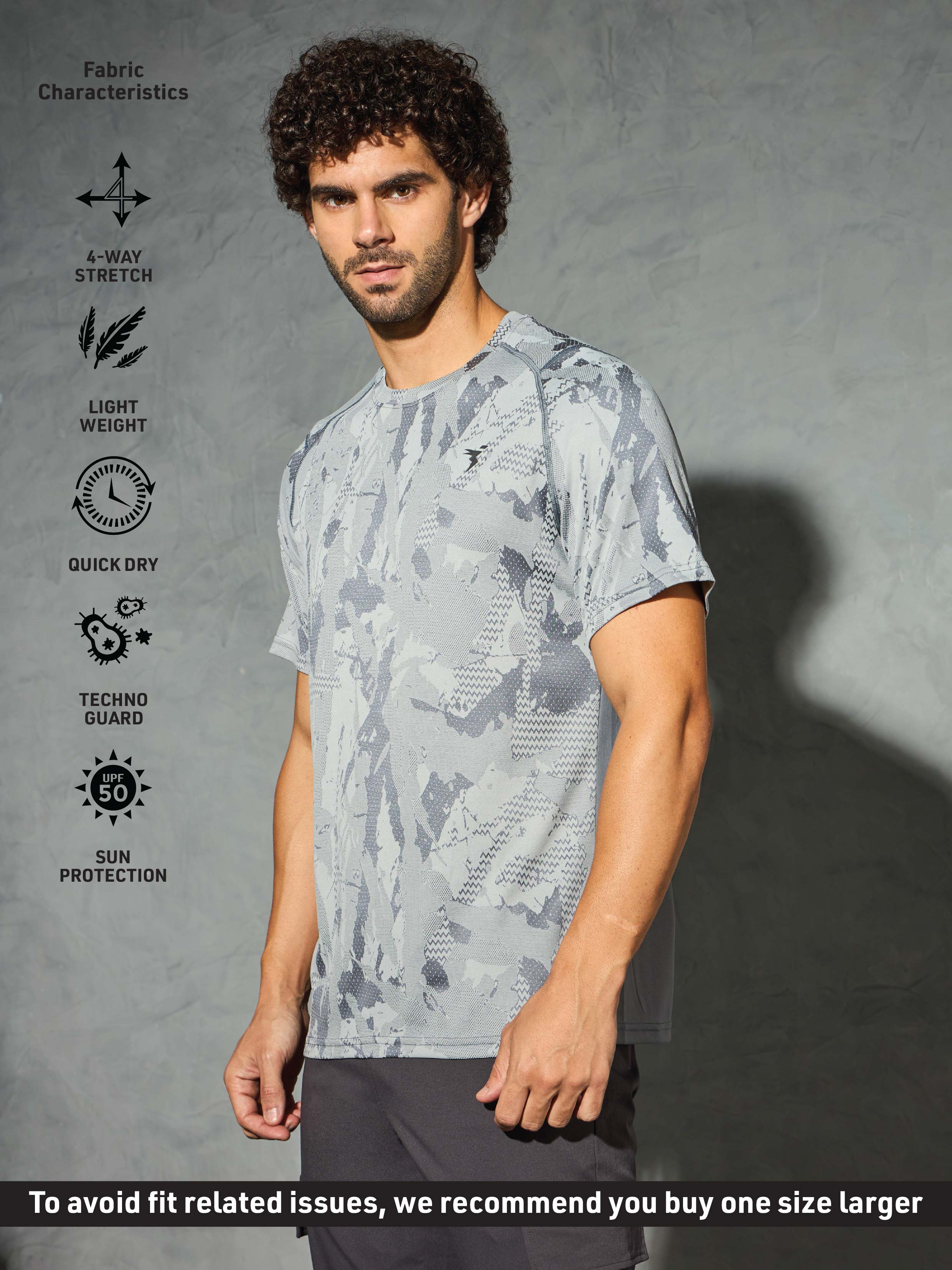 Men Self Design Slim Fit Crew Neck T-shirt with DOUBLE COOL - Image 4