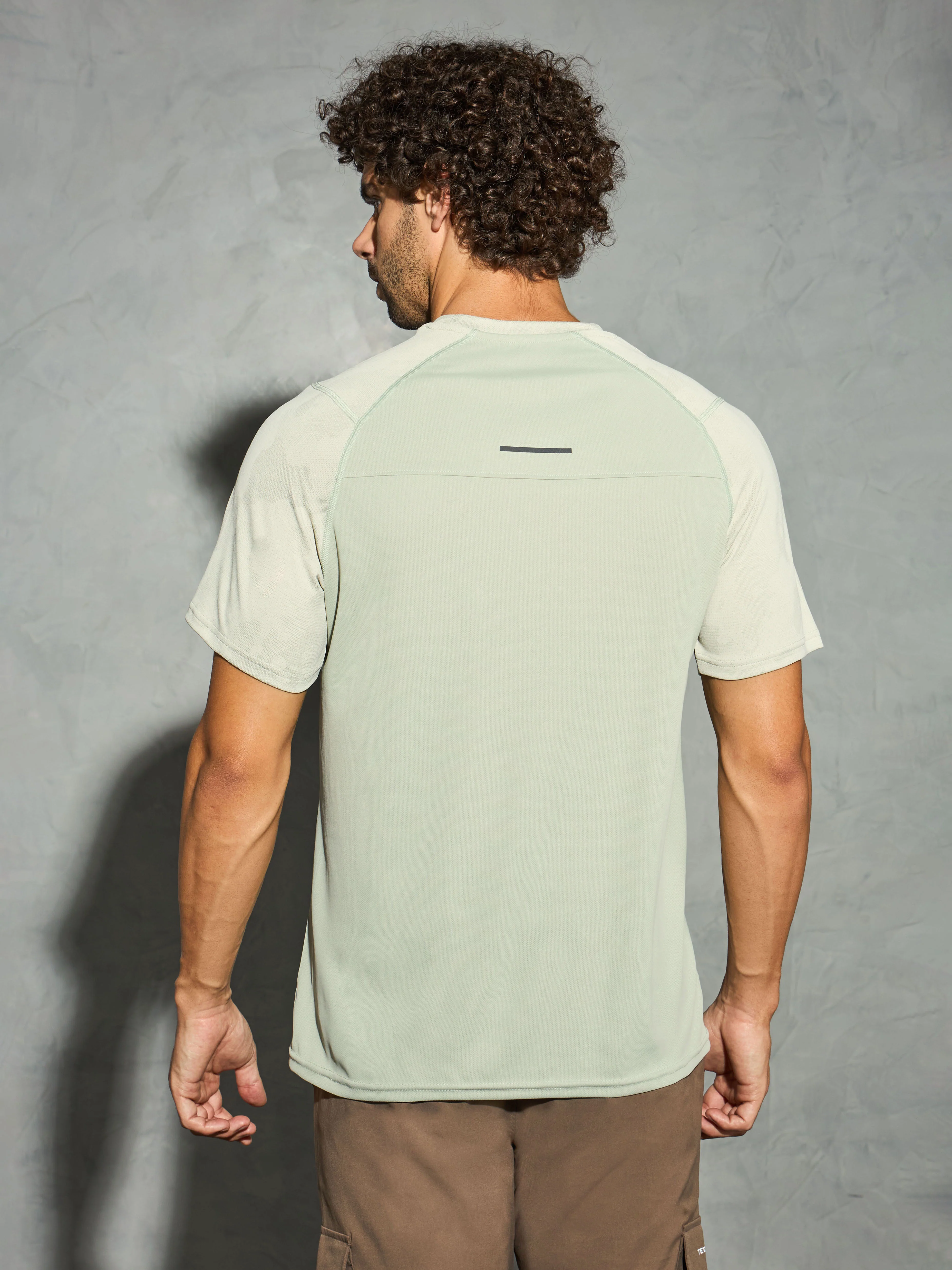 Men Self Design Slim Fit Crew Neck T-shirt with DOUBLE COOL - Image 2