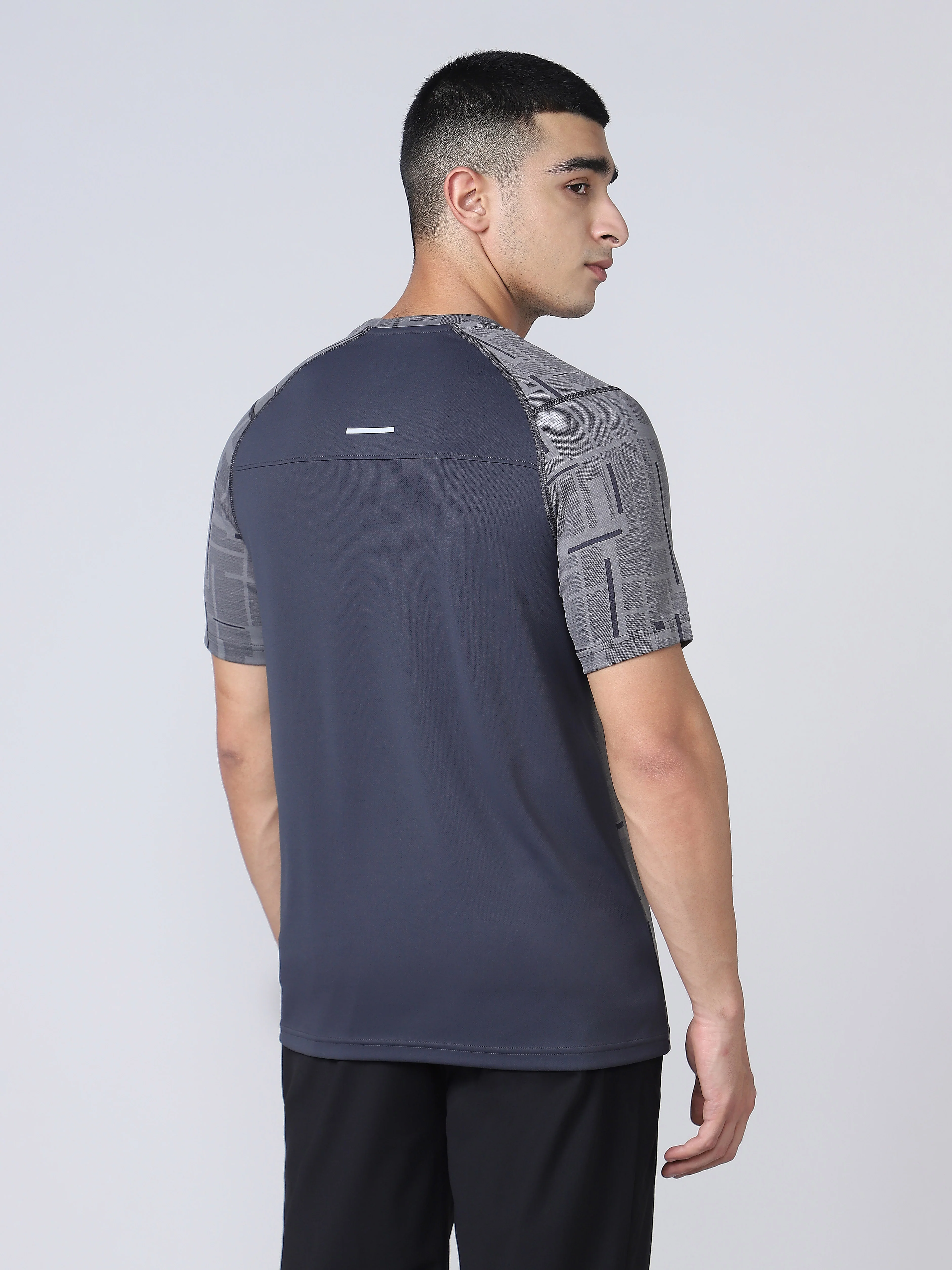 Men Self Design Slim Fit Crew Neck T-shirt with DOUBLE COOL - Image 2