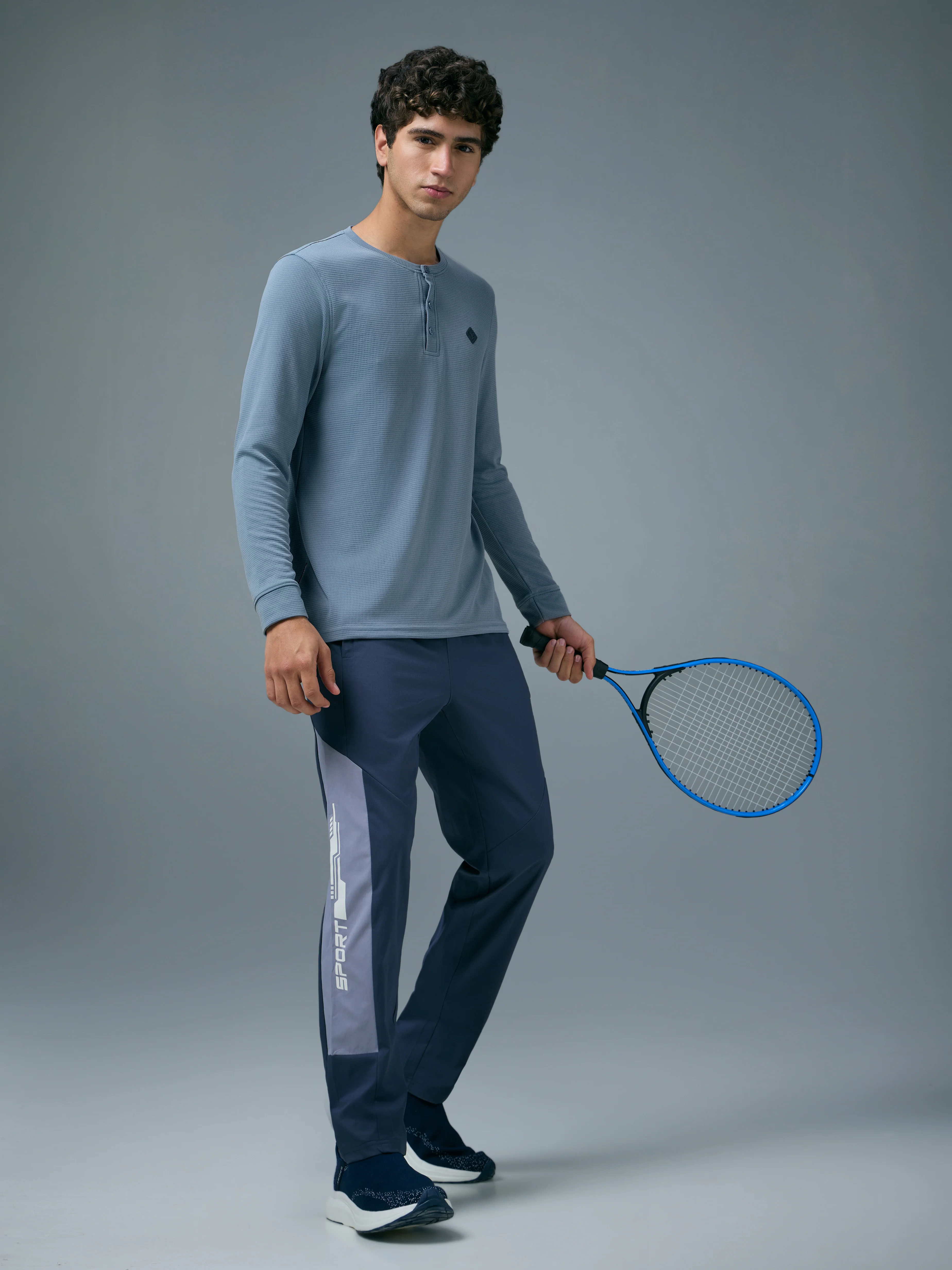 Men Self Design Slim Fit Henley Neck Sports T-Shirt with TECHNOCOOL+ - Image 5