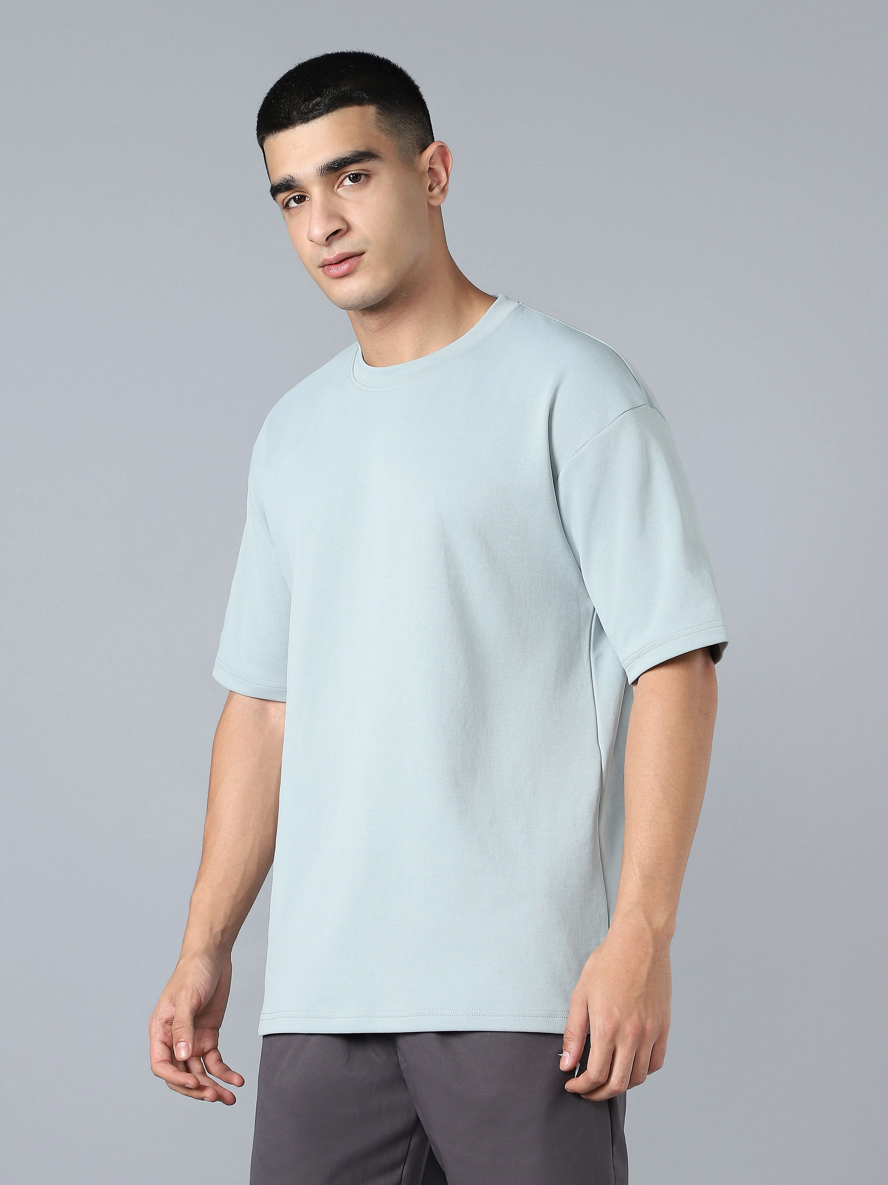 Men Solid  Oversized Crew Neck T-shirt with ELASTO PLUS - Image 3