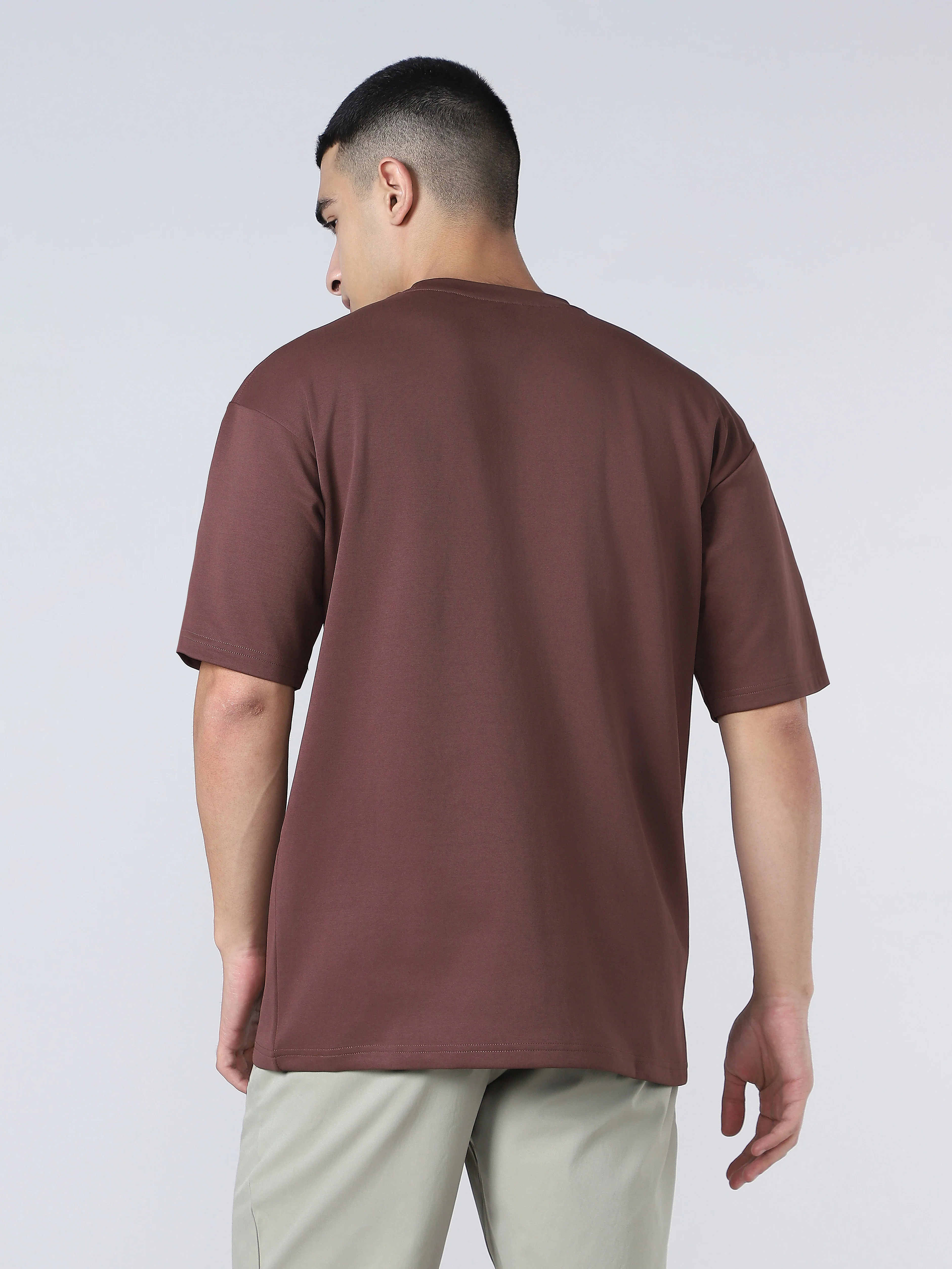 Men Solid  Oversized Crew Neck T-shirt with ELASTO PLUS - Image 2