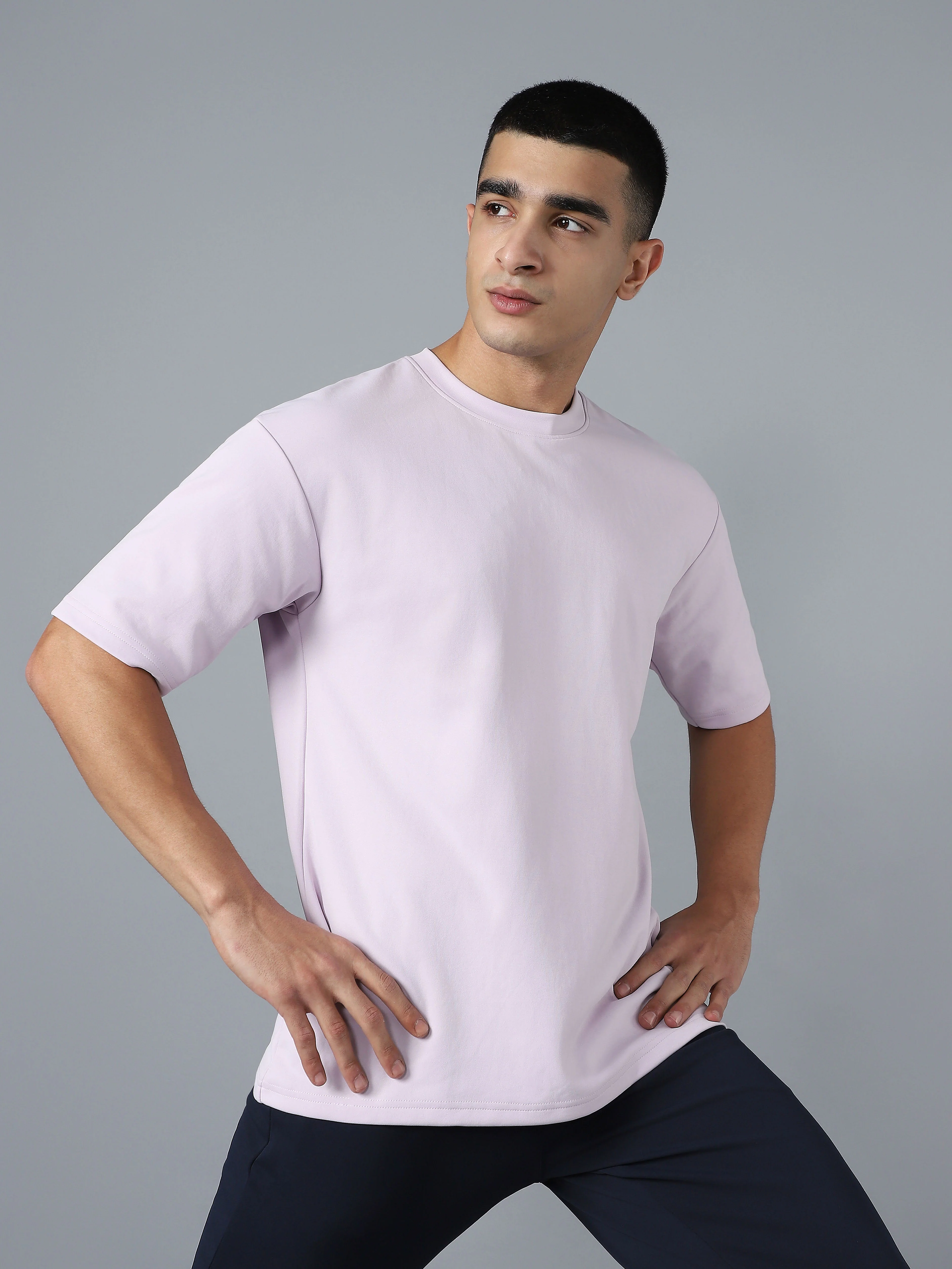 Men Solid  Oversized Crew Neck T-shirt with ELASTO PLUS - Image 4