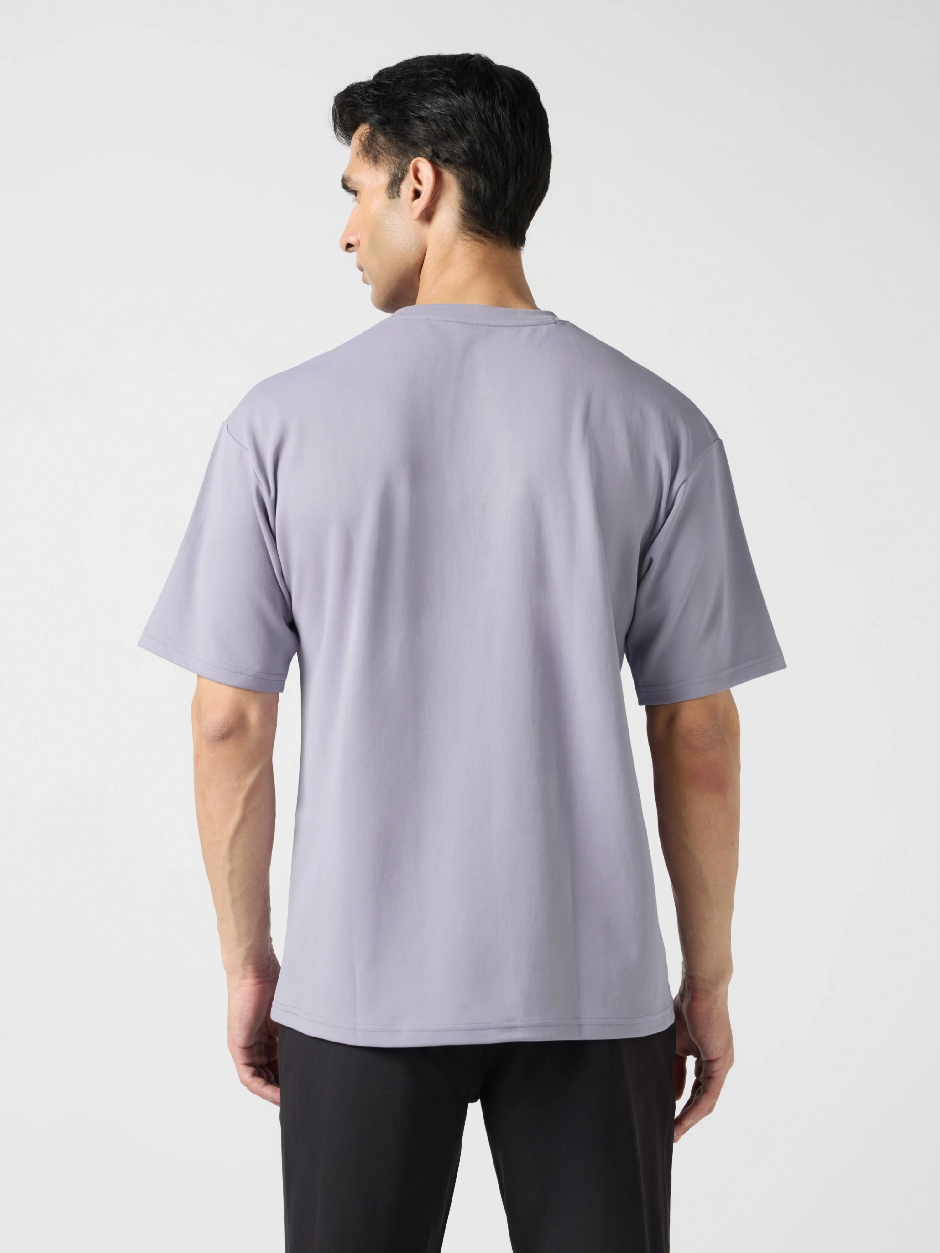Men Solid Oversized Crew Neck T-shirt with ELASTO PLUS - Image 3