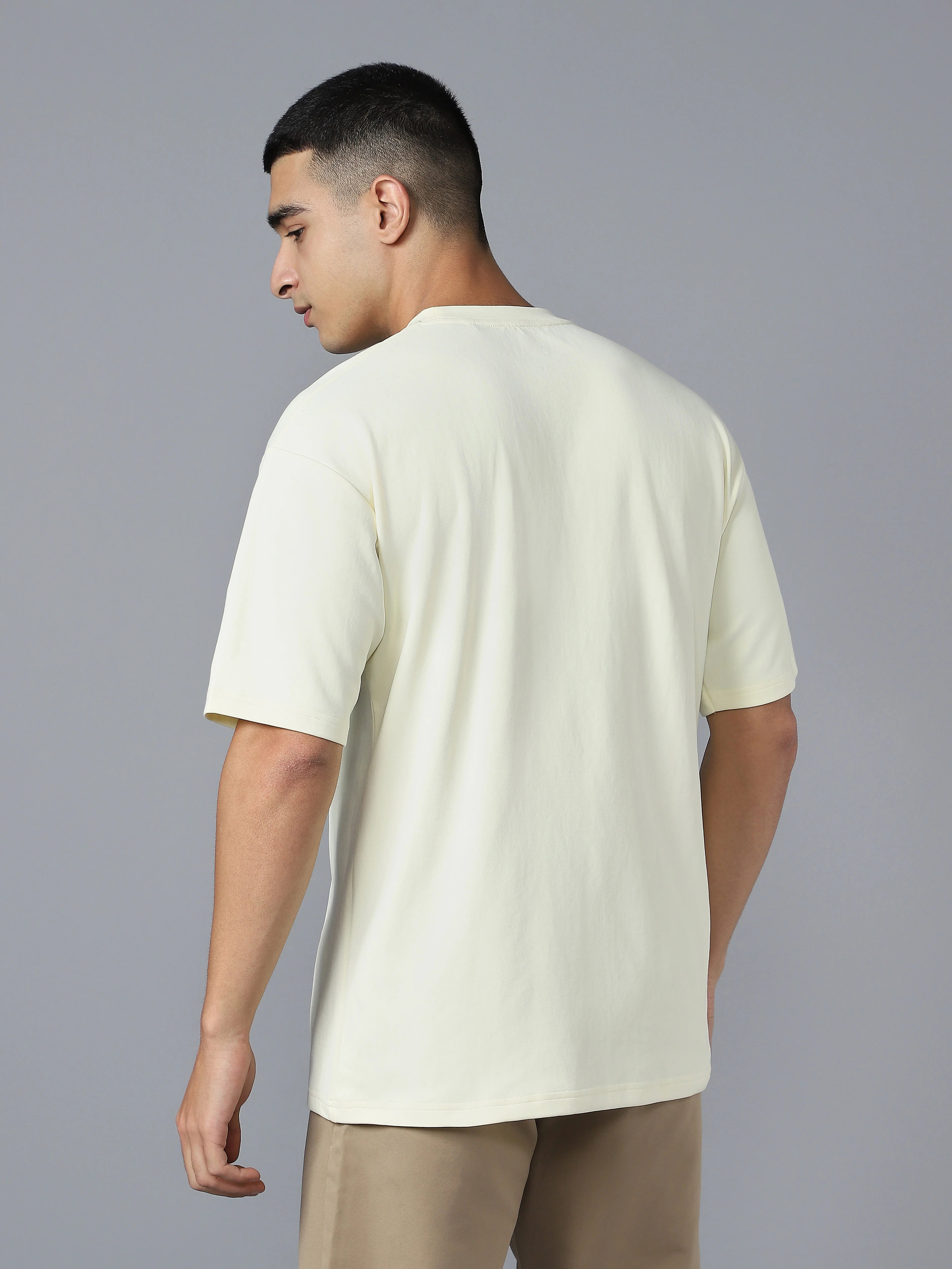 Men Solid Oversized Crew Neck T-shirt with ELASTO PLUS - Image 2