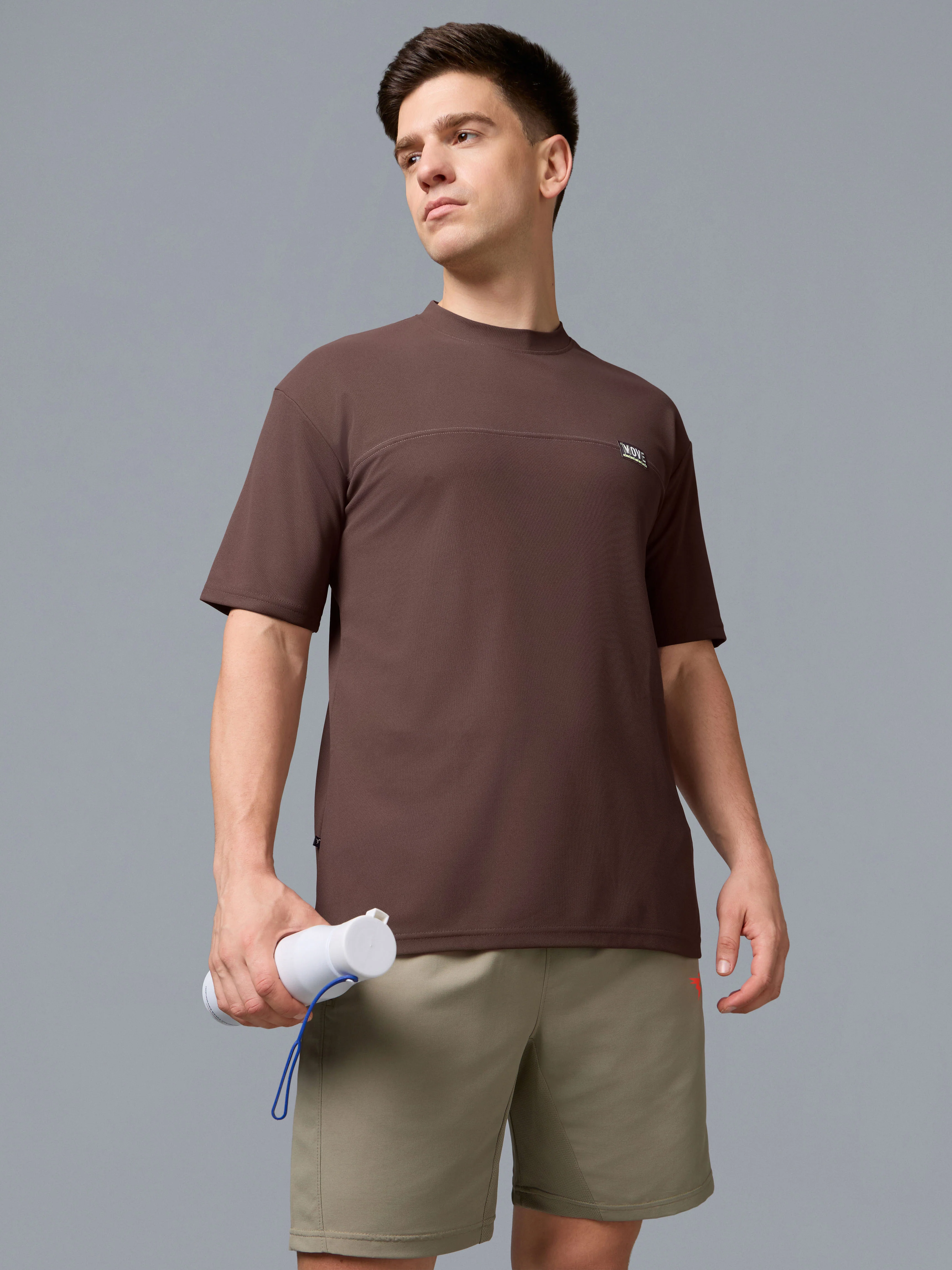 Men Solid Oversized Round Neck Sports T-shirt with MATPIQ