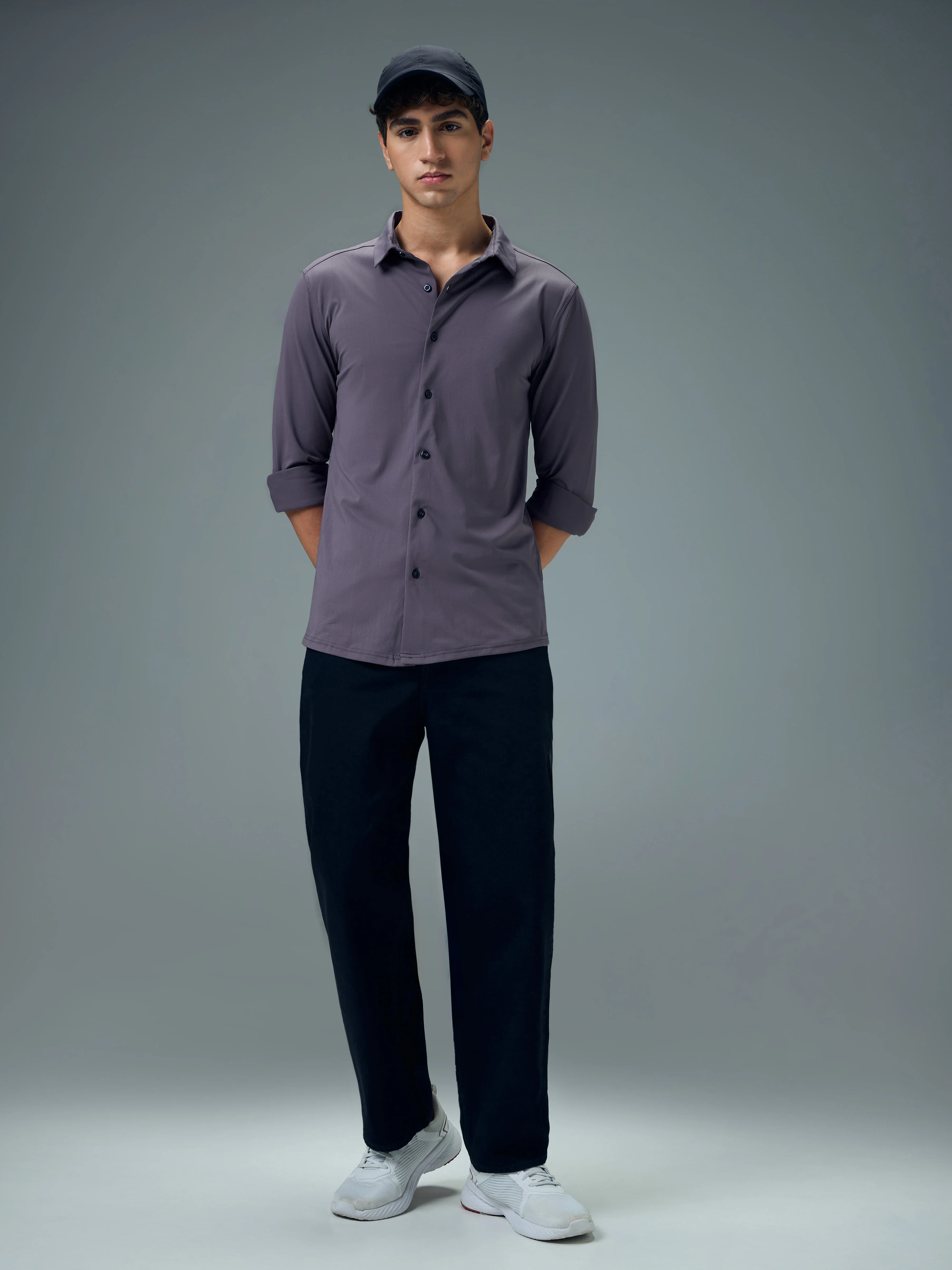 Men Solid Regular Fit Spread Collar Casual Shirt with COTFLEX - Image 5