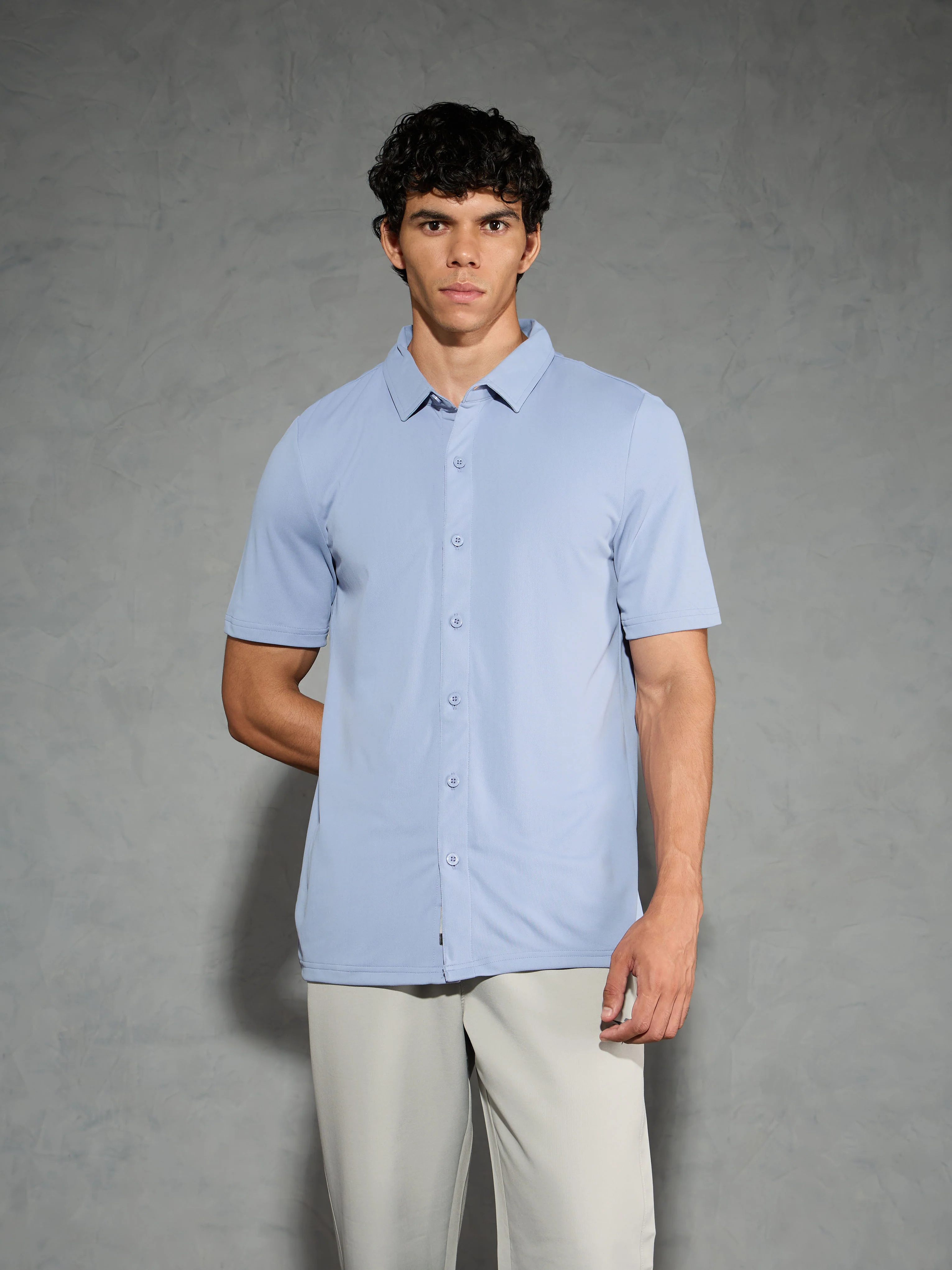 Men Solid Regular Fit Spread Collar Shirt with TECHNO COOL+ - Image 2
