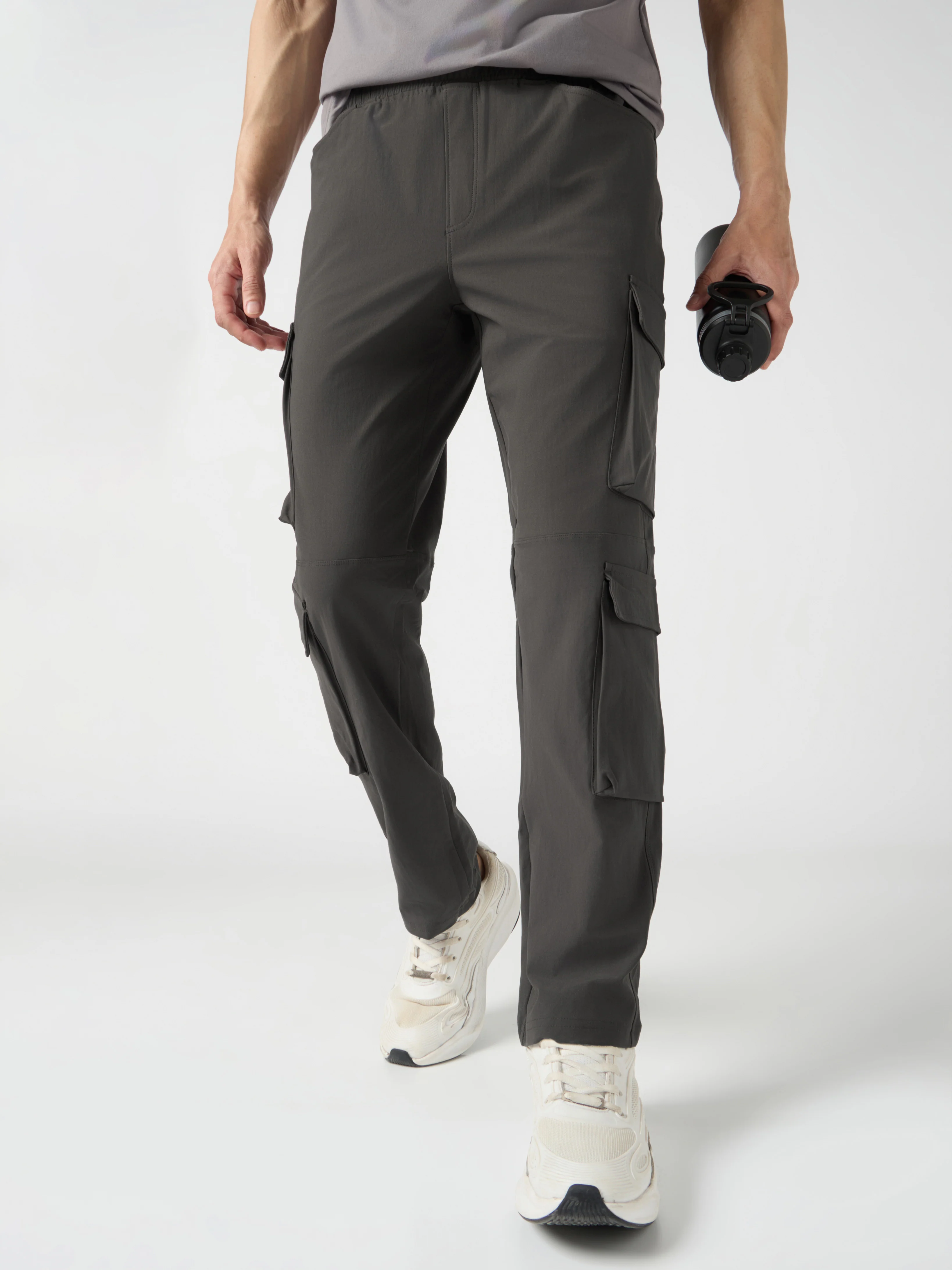 Men Solid Relax Fit 6 Pocket Cargo Trackpants with DURACOOL+