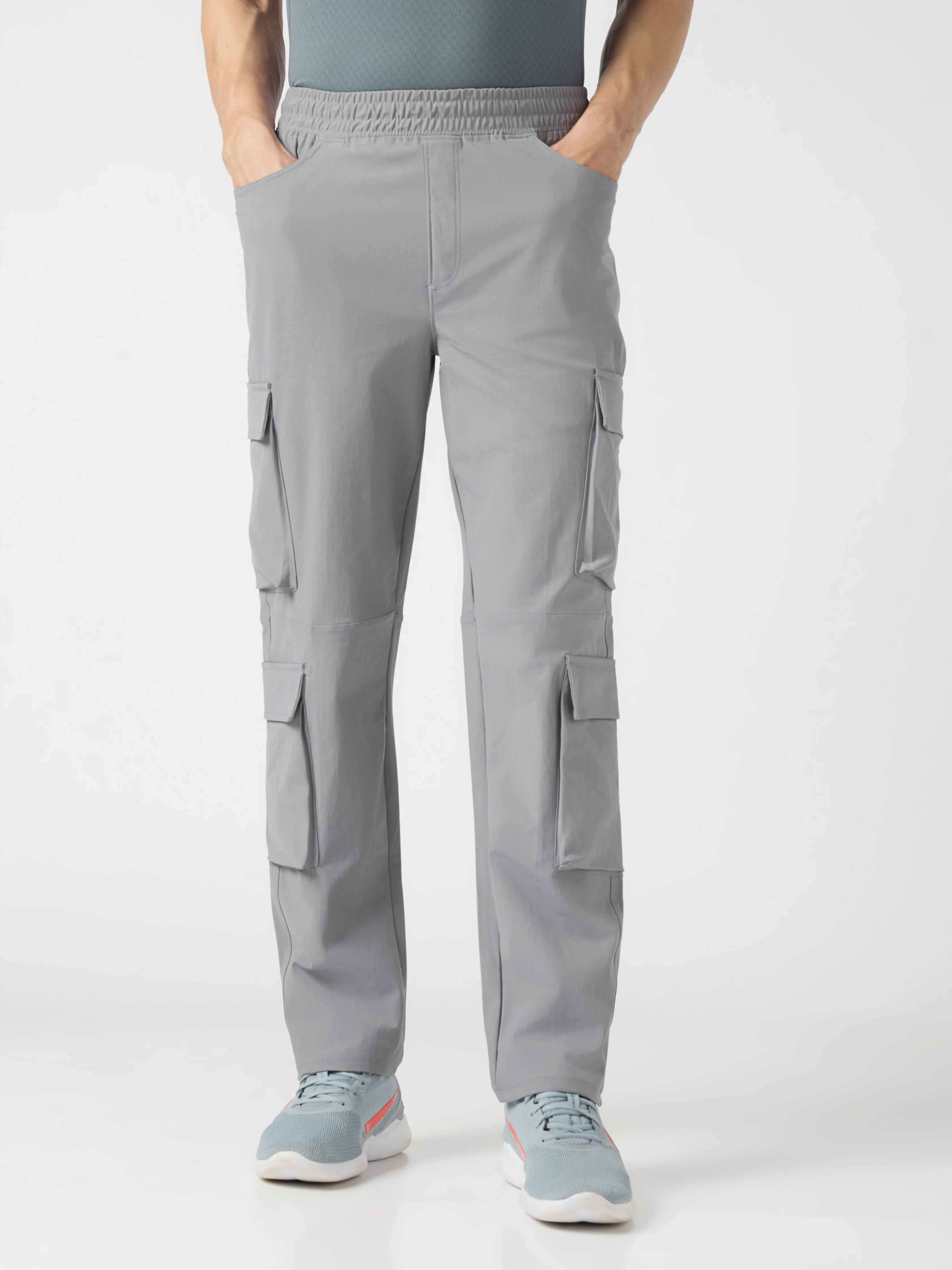 Men Solid Relax Fit 6 Pocket Cargo Trackpants with DURACOOL+ - Image 2