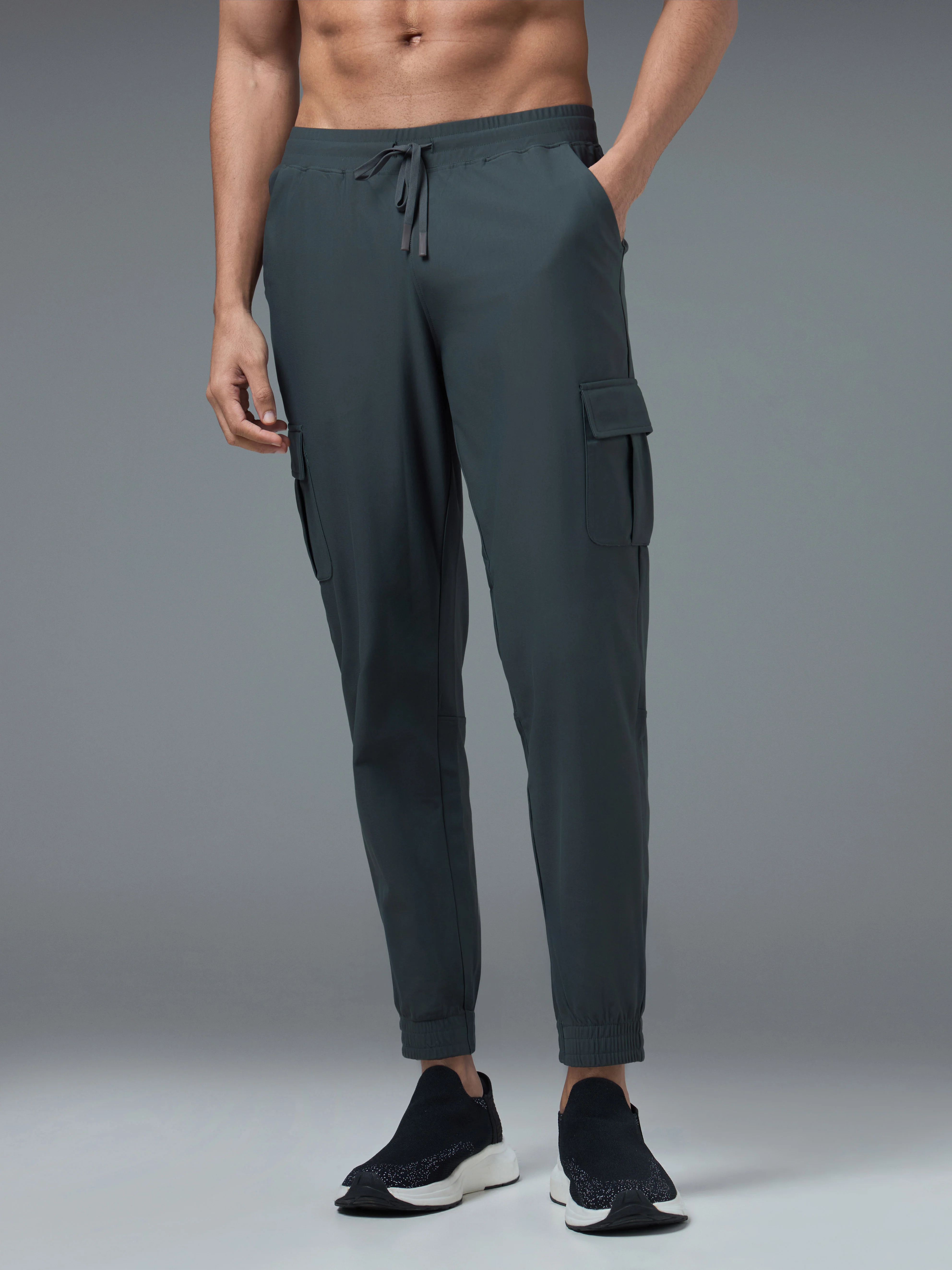 Men Solid Slim Fit Cargo Joggers with DURACOOL+ - Image 2