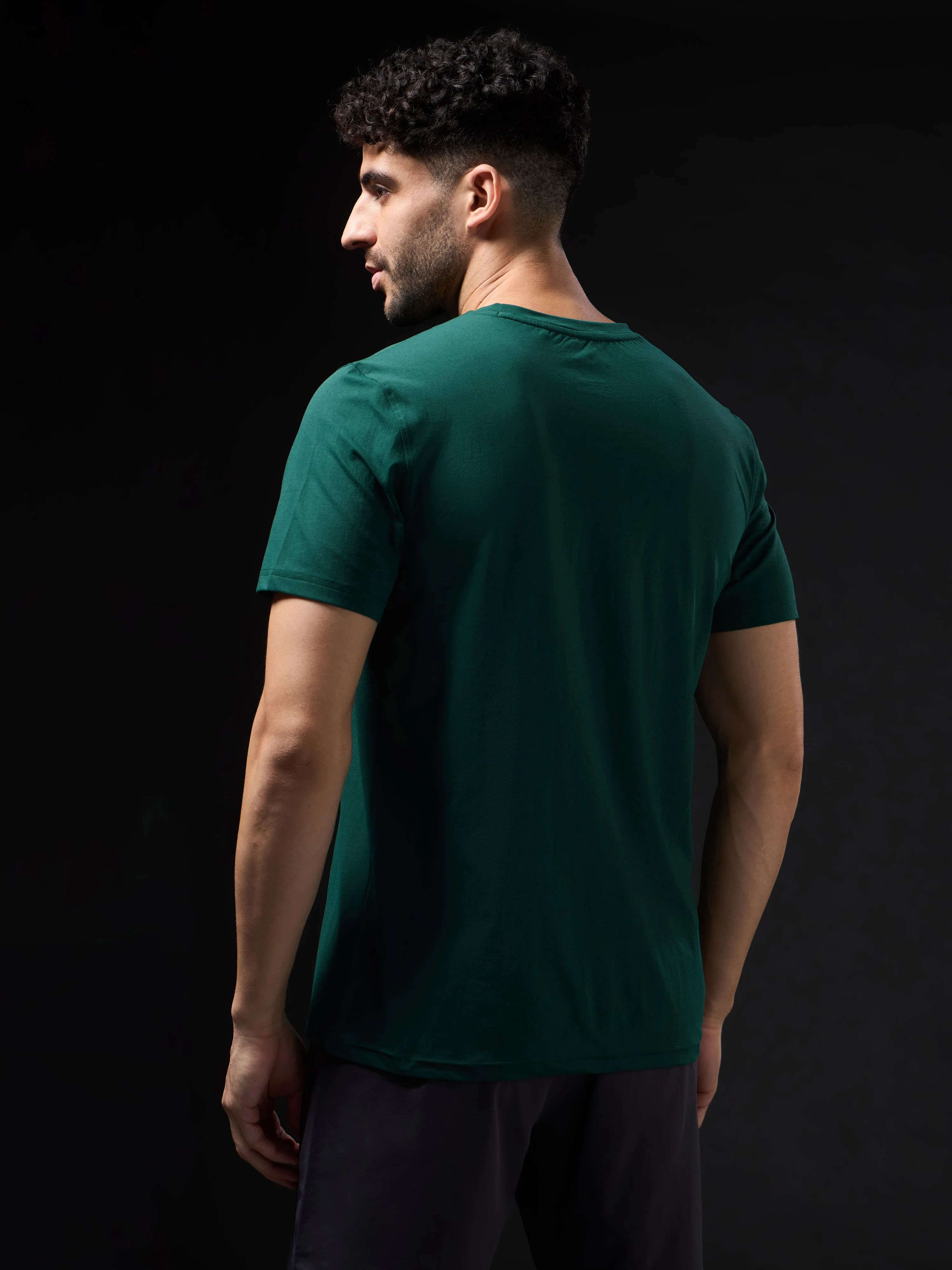 Men Solid Slim Fit Crew Neck T-shirt with COTFLEX - Image 3
