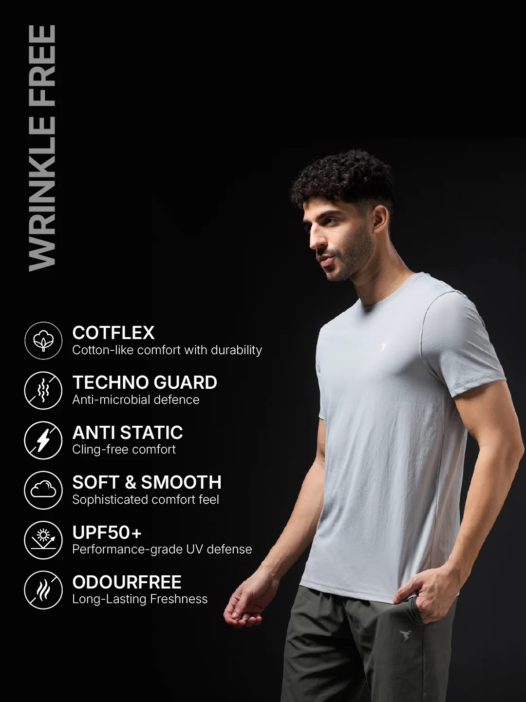 Men Solid Slim Fit Crew Neck T-shirt with COTFLEX - Image 5