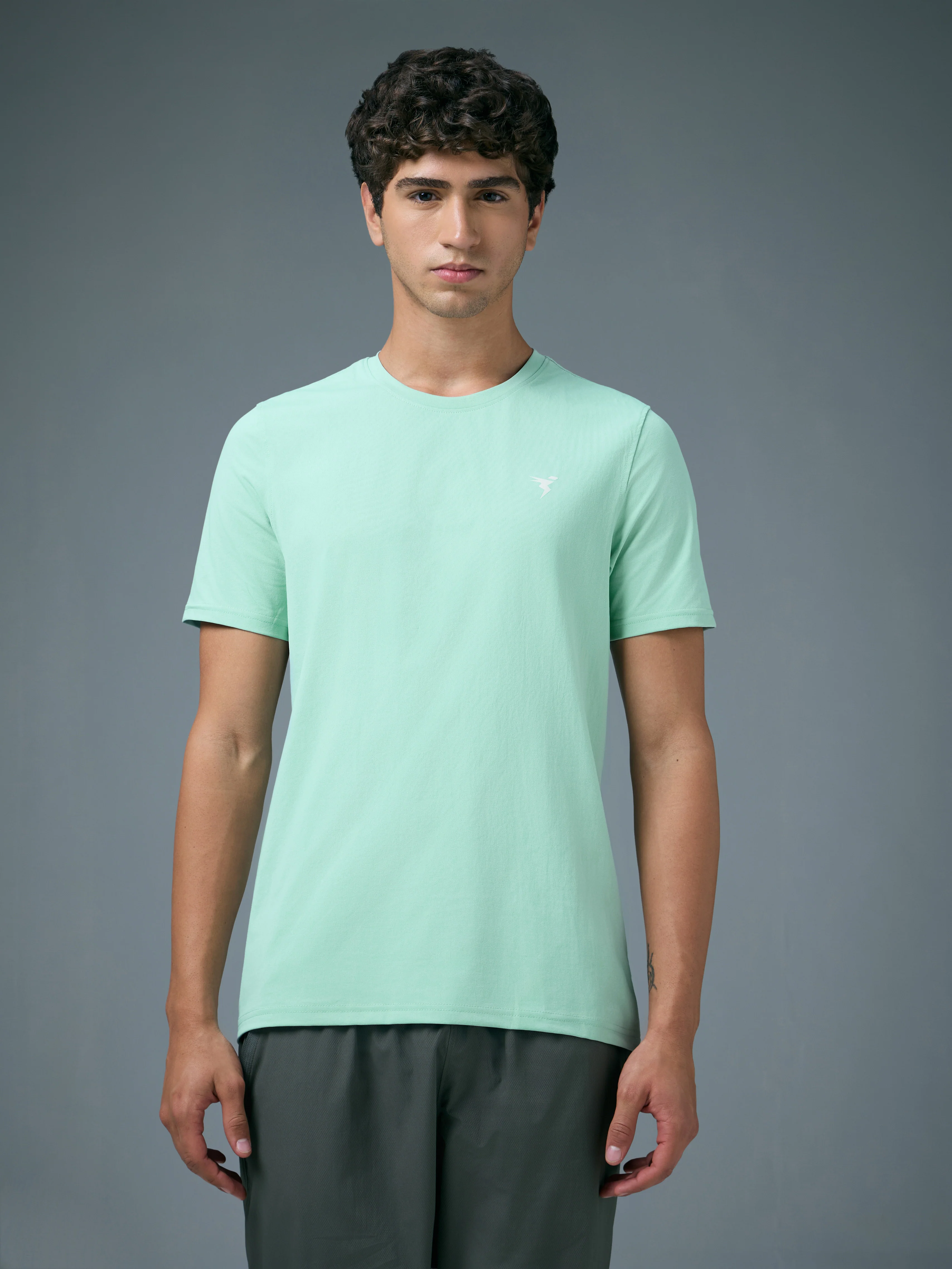 Men Solid Slim Fit Crew Neck T-shirt with COTFLEX - Image 2