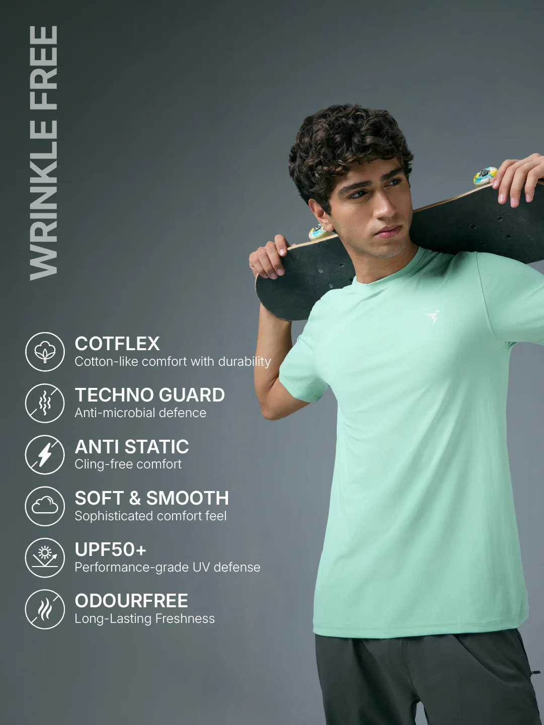 Men Solid Slim Fit Crew Neck T-shirt with COTFLEX - Image 4