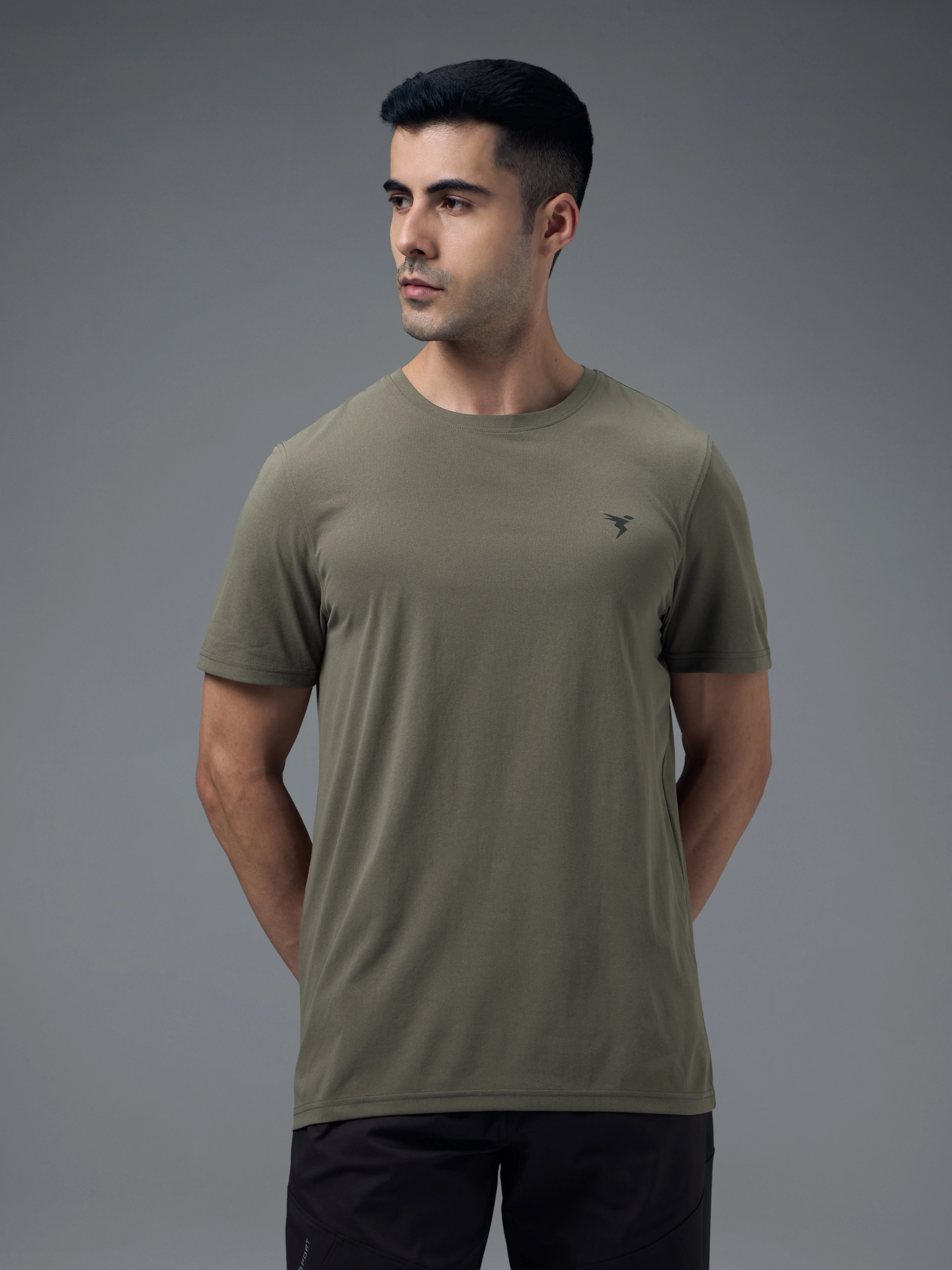 Men Solid Slim Fit Crew Neck T-shirt with COTFLEX - Image 2