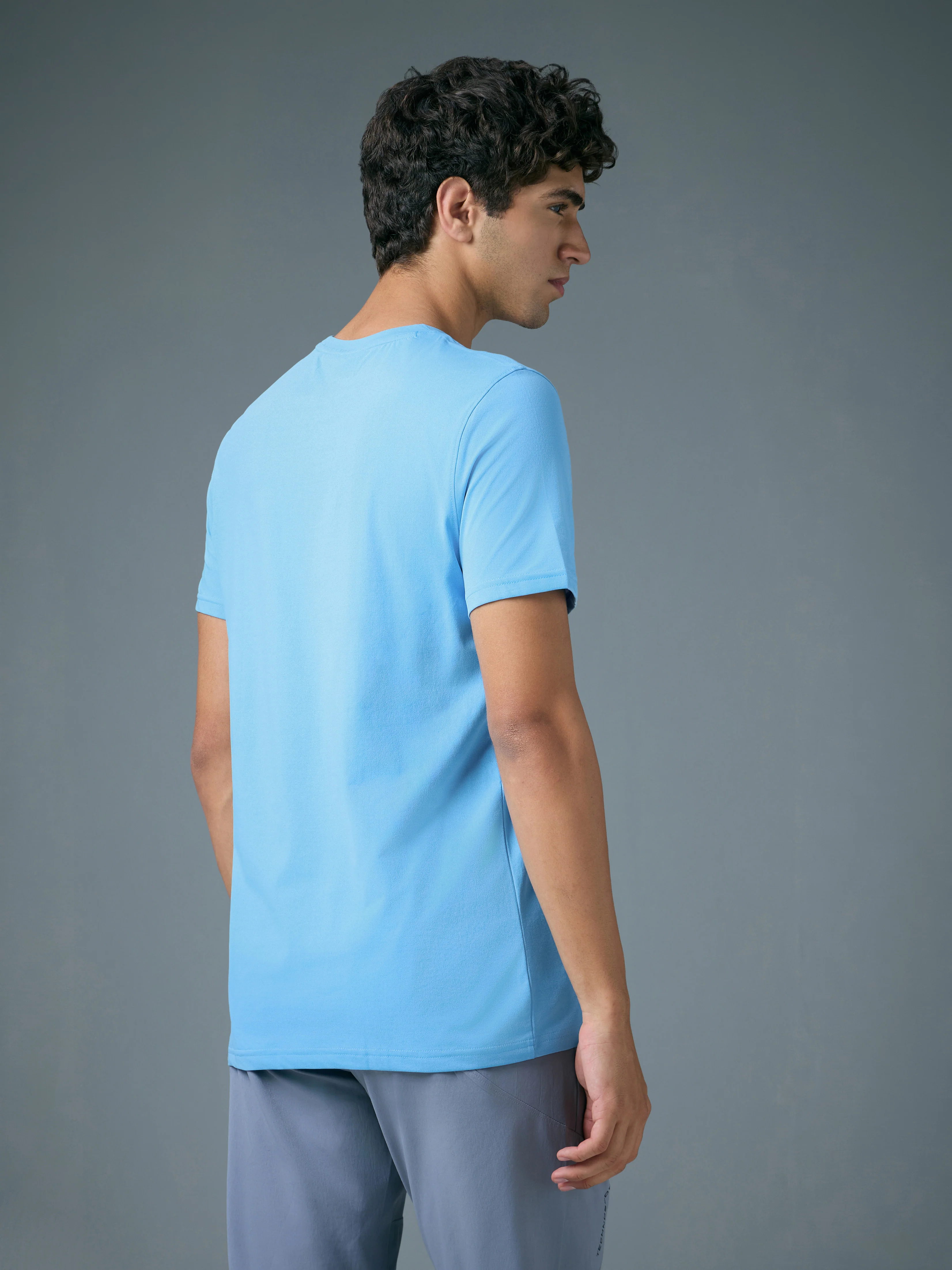 Men Solid Slim Fit Crew Neck T-shirt with COTFLEX - Image 2