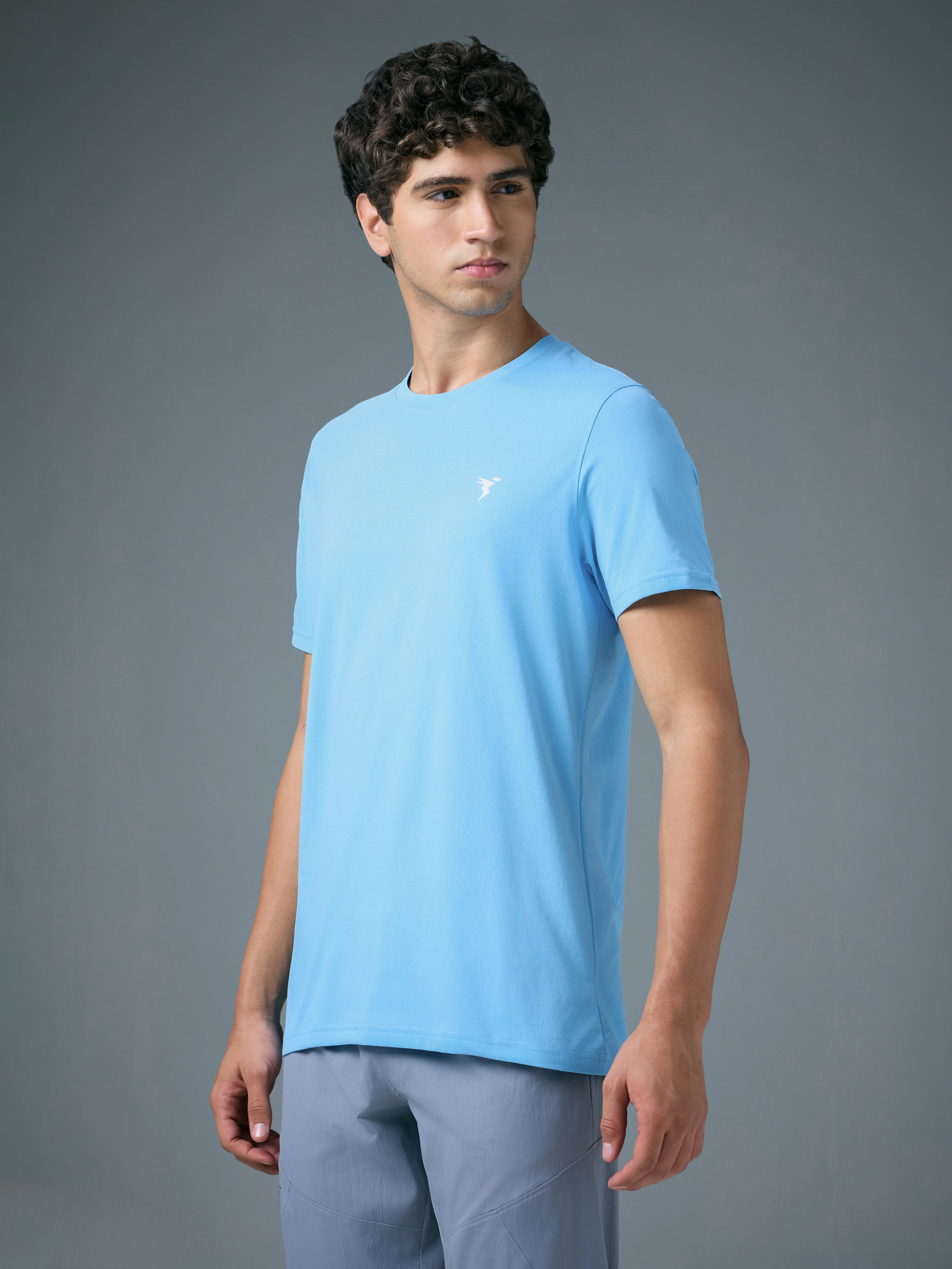 Men Solid Slim Fit Crew Neck T-shirt with COTFLEX - Image 3