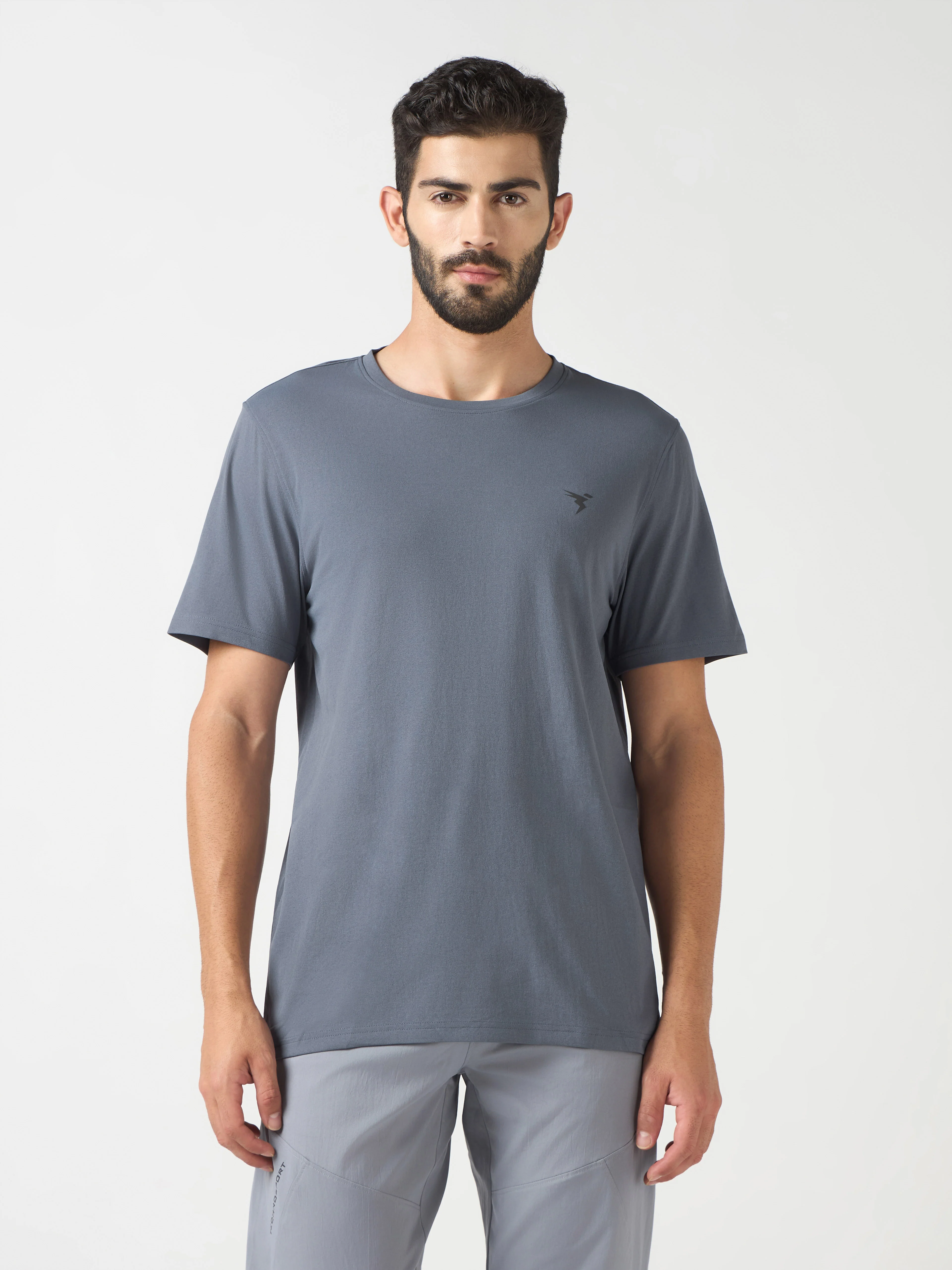 Men Solid Slim Fit Crew Neck T-shirt with COTFLEX - Image 2