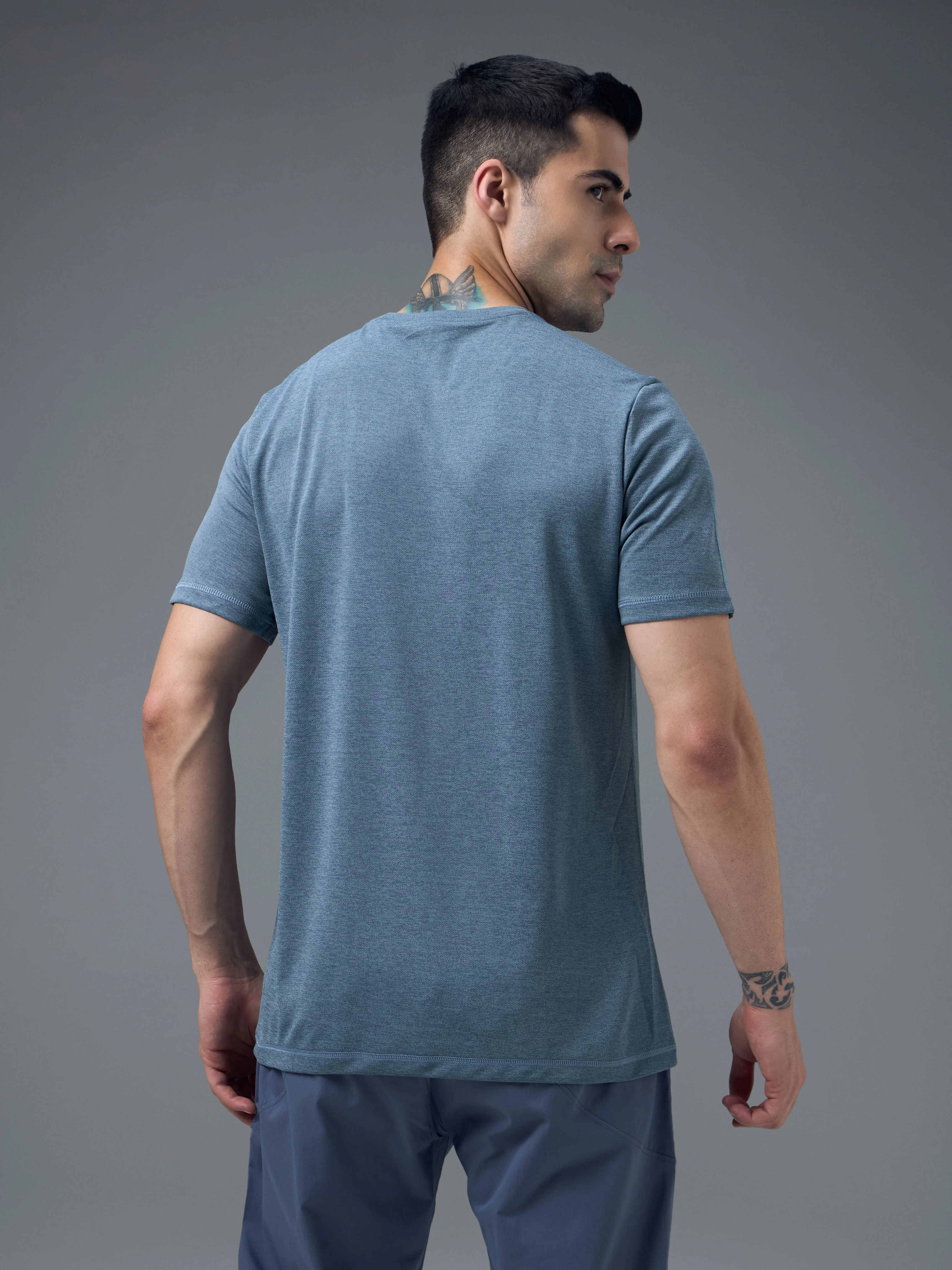 Men Solid Slim Fit Crew Neck T-shirt with DOUBLE COOL - Image 2