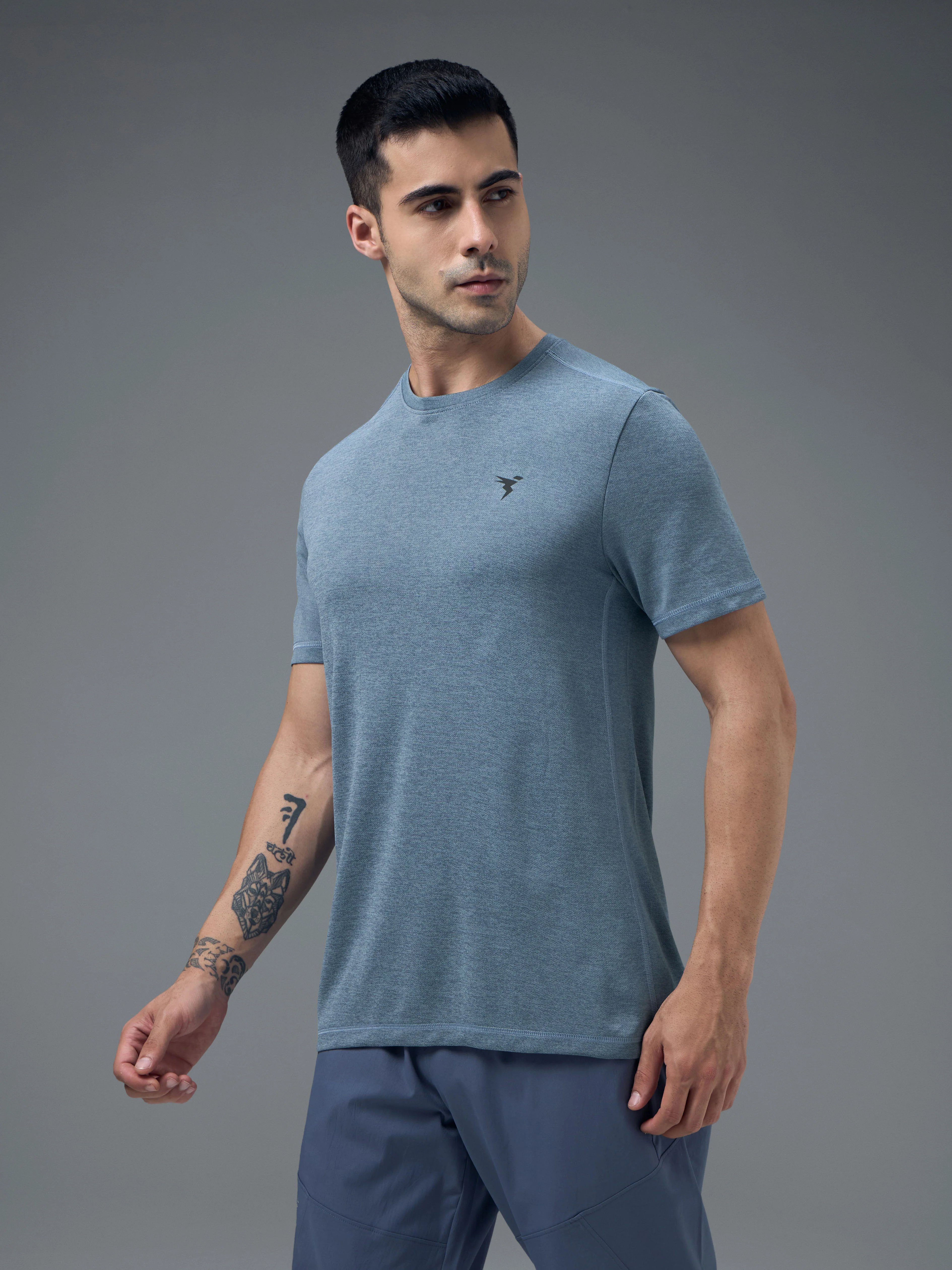 Men Solid Slim Fit Crew Neck T-shirt with DOUBLE COOL - Image 3