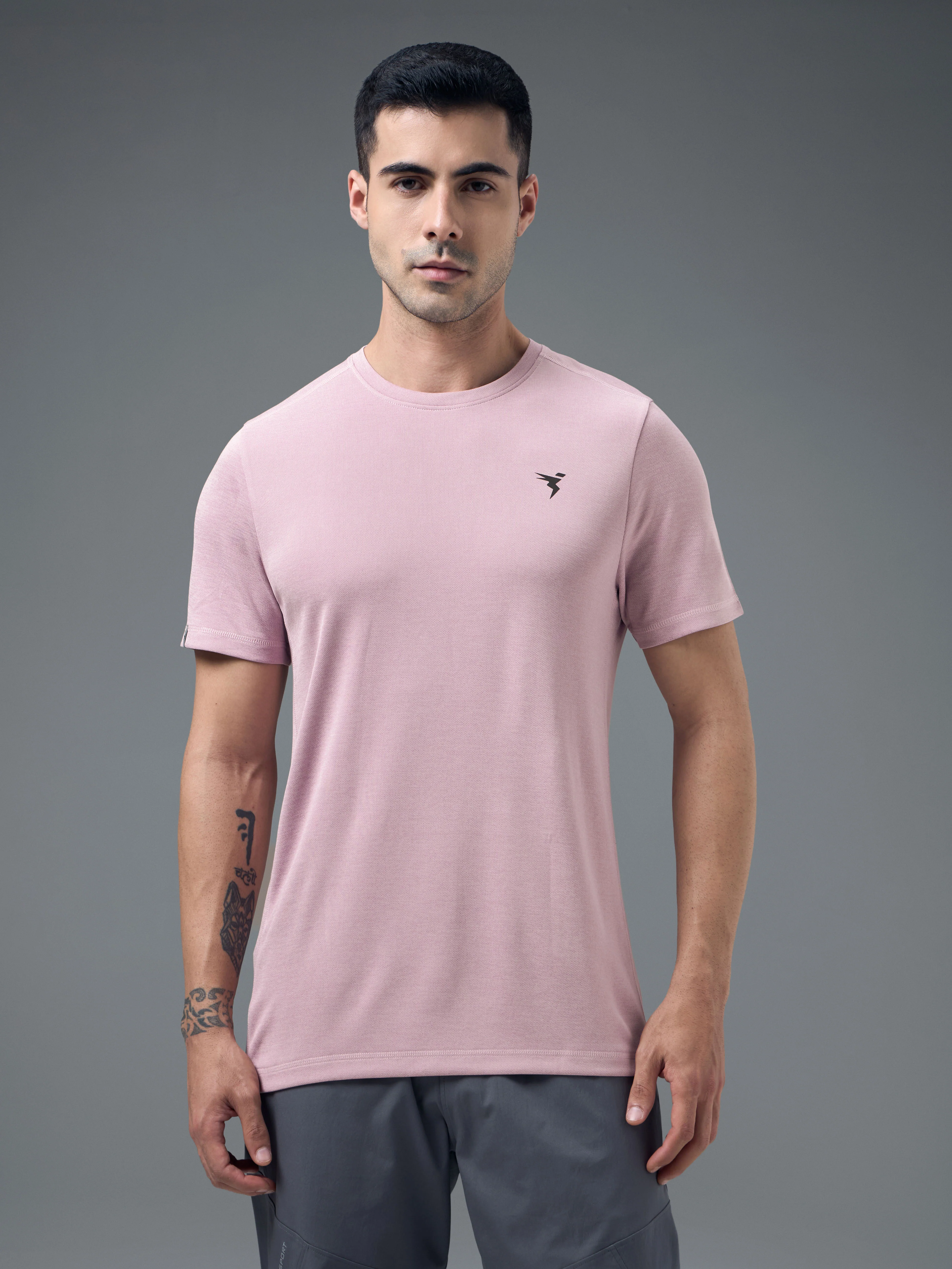 Men Solid Slim Fit Crew Neck T-shirt with DOUBLE COOL - Image 2