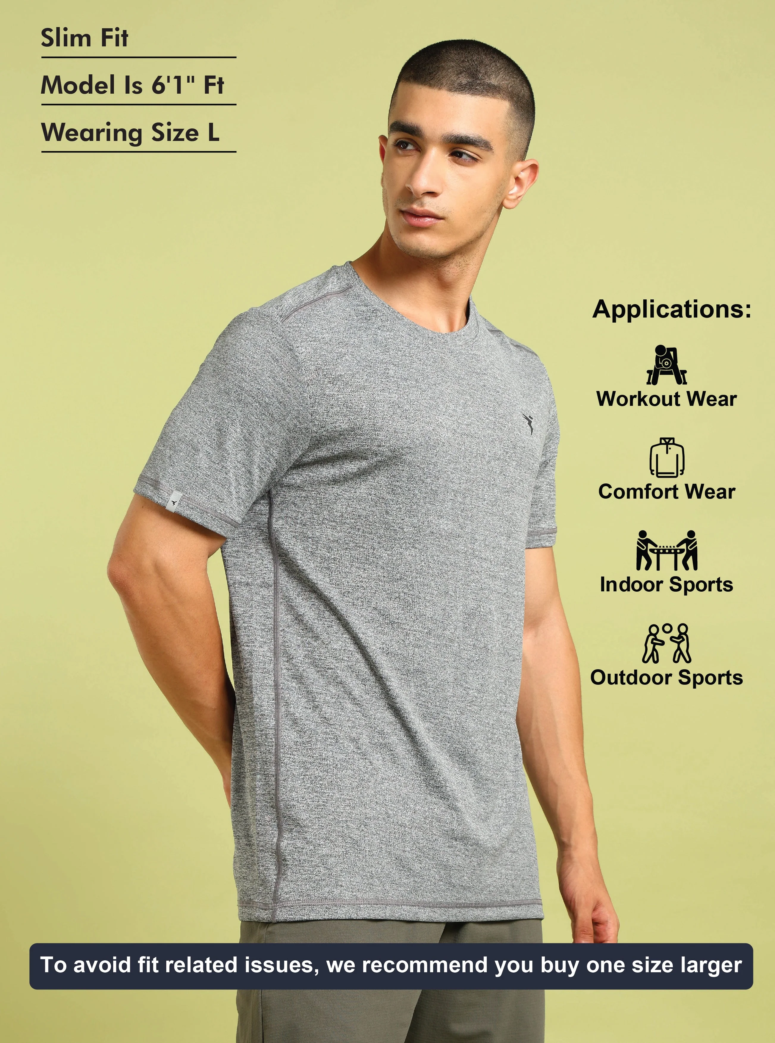 Men Solid Slim Fit Crew Neck T-shirt with DOUBLE COOL - Image 5