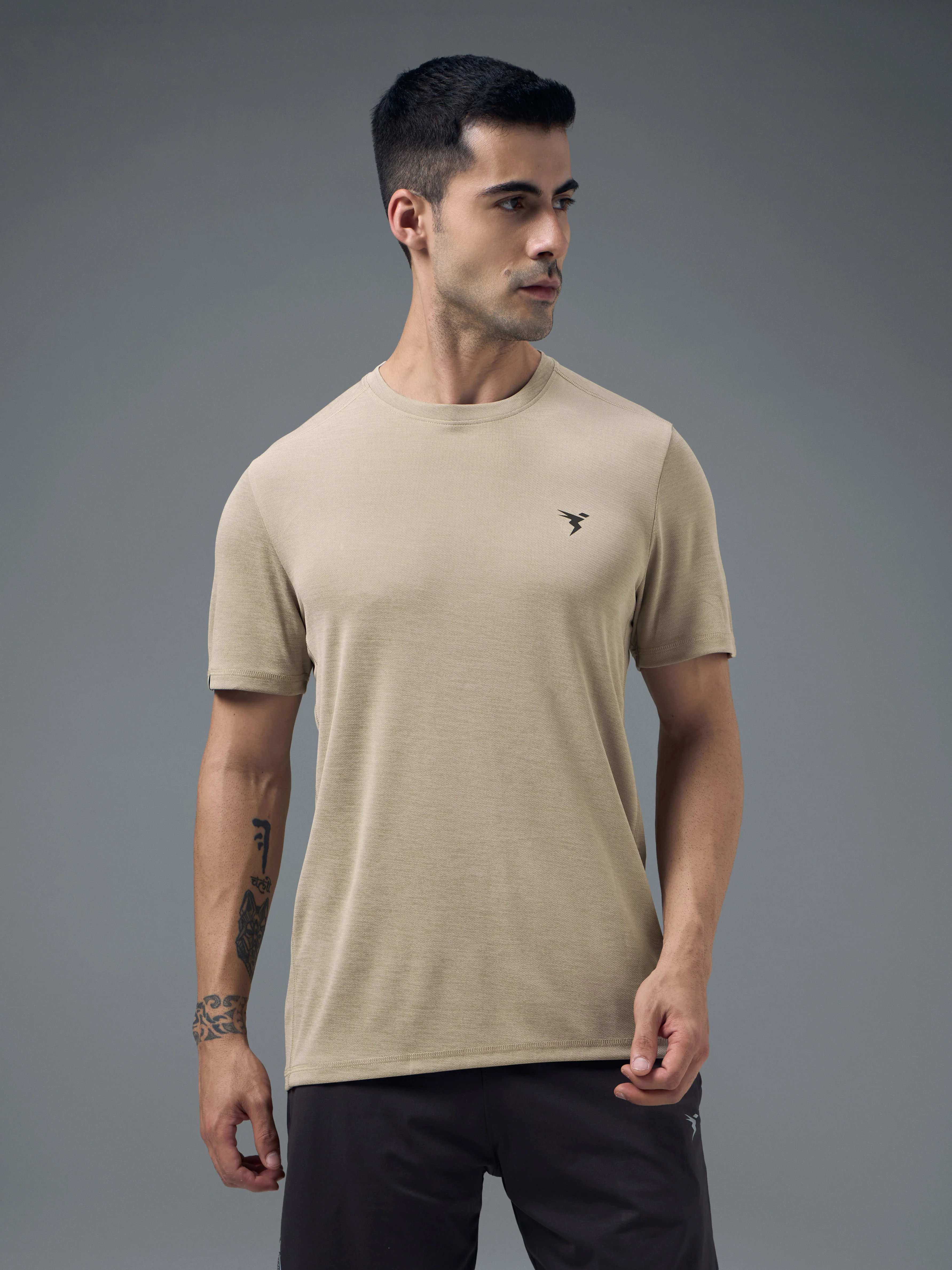 Men Solid Slim Fit Crew Neck T-shirt with DOUBLE COOL - Image 2