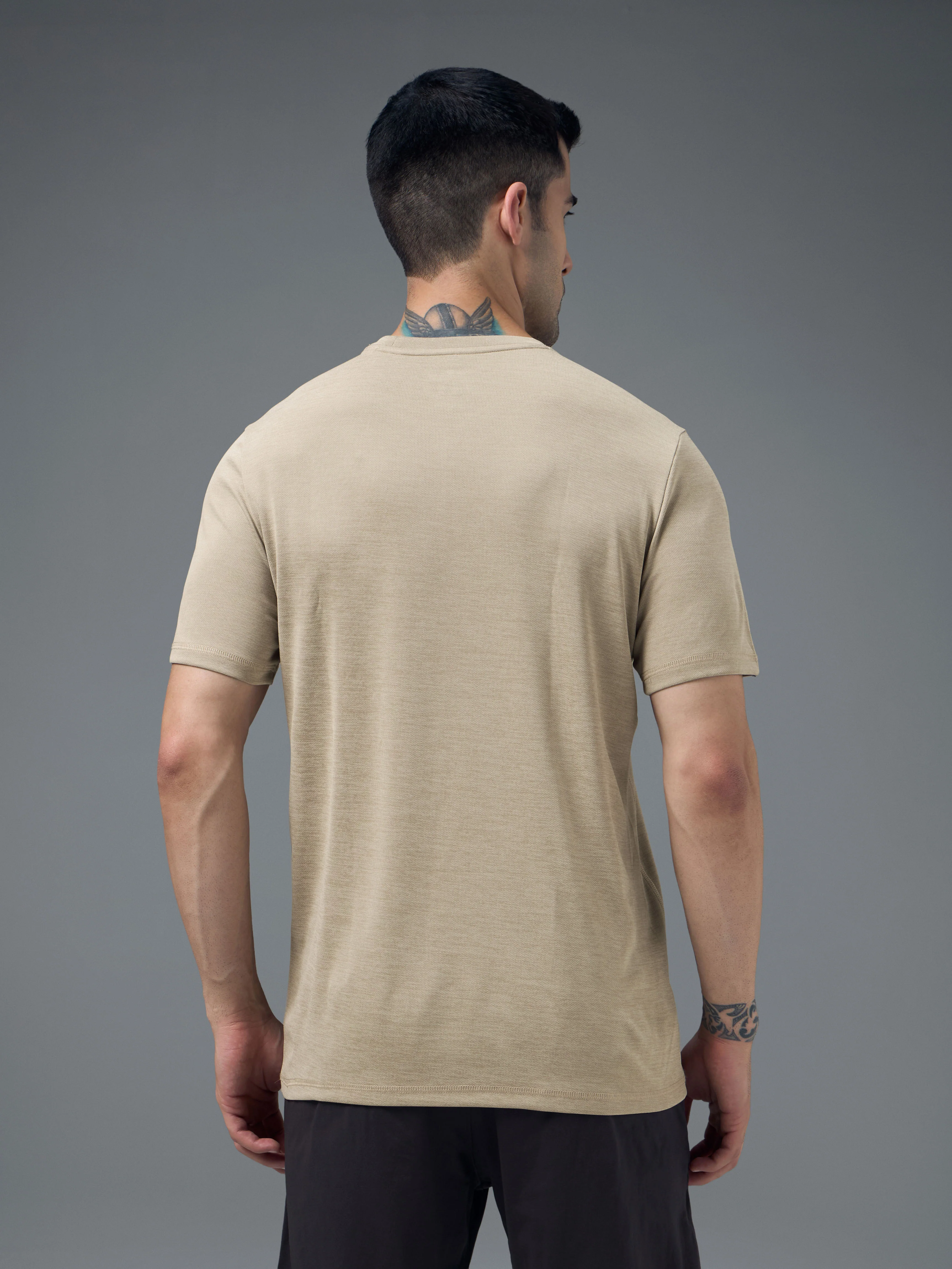 Men Solid Slim Fit Crew Neck T-shirt with DOUBLE COOL - Image 3