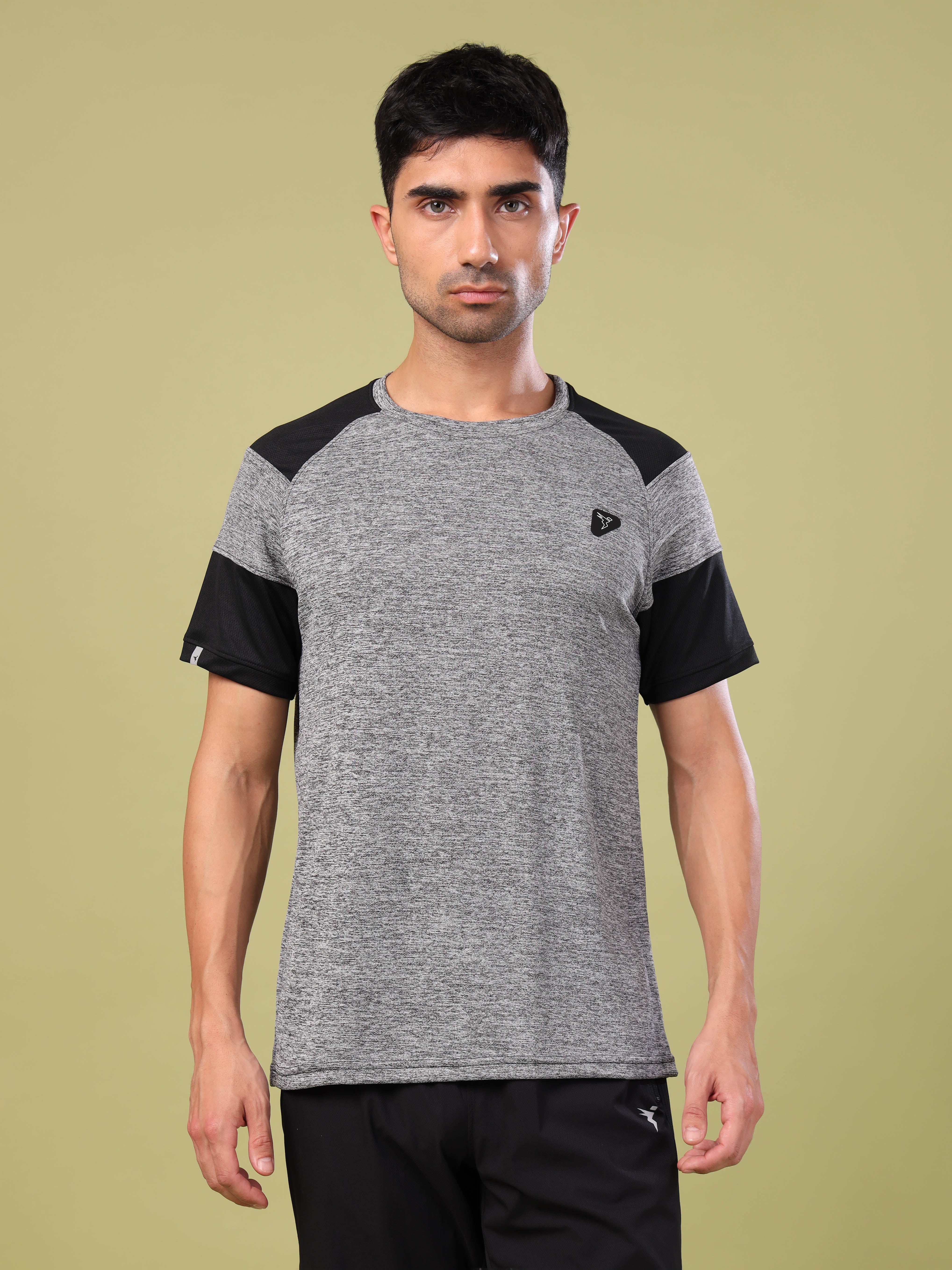 Men Solid Slim Fit Crew Neck T-shirt with DOUBLE COOL - Image 2