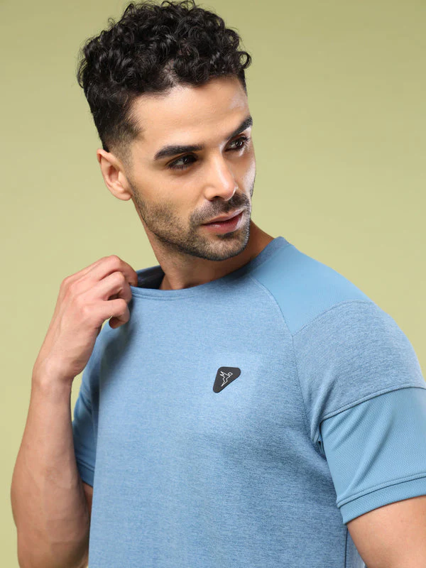 Men Solid Slim Fit Crew Neck T-shirt with DOUBLE COOL - Image 6