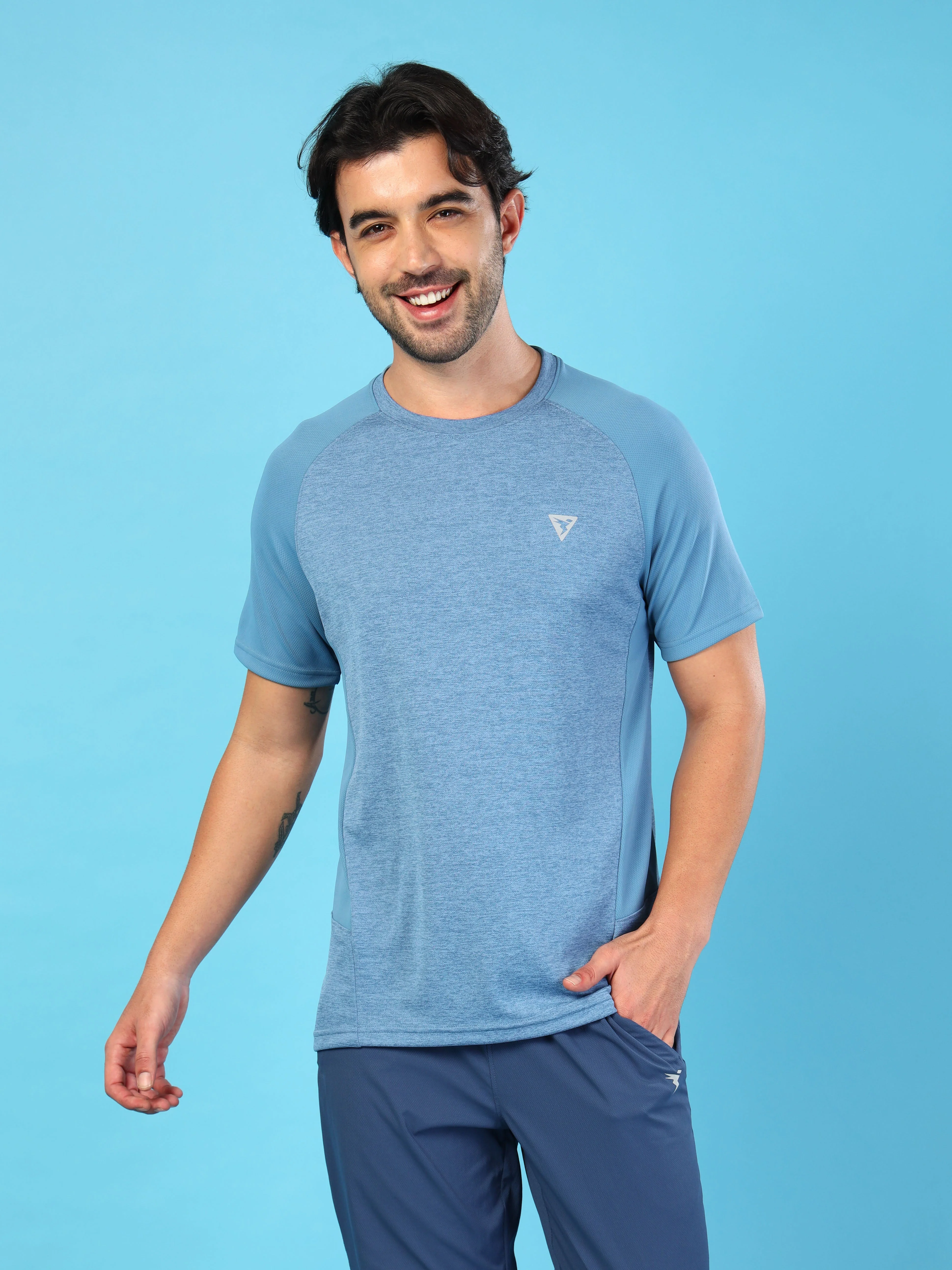 Men Solid Slim Fit Crew Neck T-shirt with DOUBLE COOL - Image 3