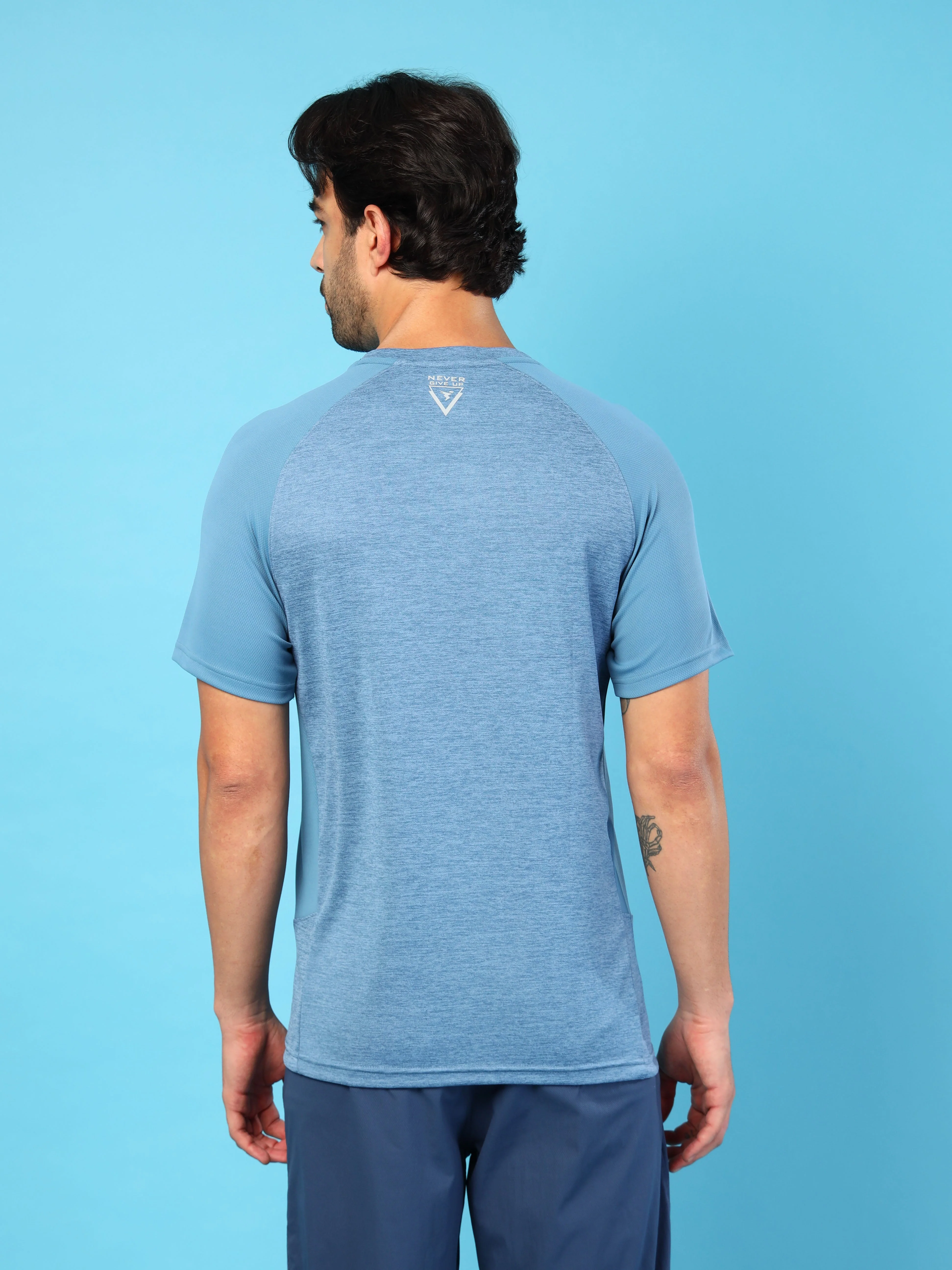 Men Solid Slim Fit Crew Neck T-shirt with DOUBLE COOL - Image 4