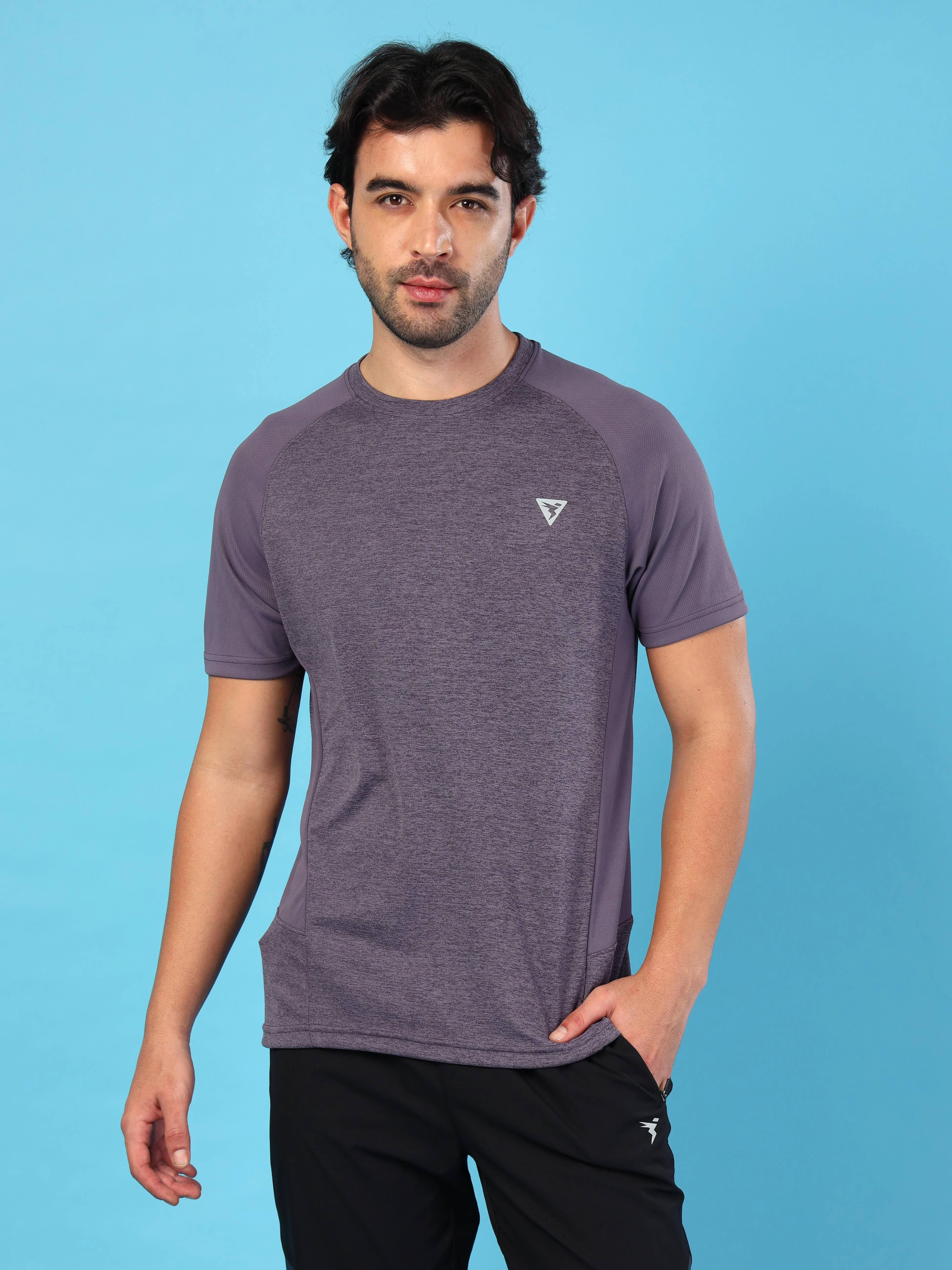 Men Solid Slim Fit Crew Neck T-shirt with DOUBLE COOL