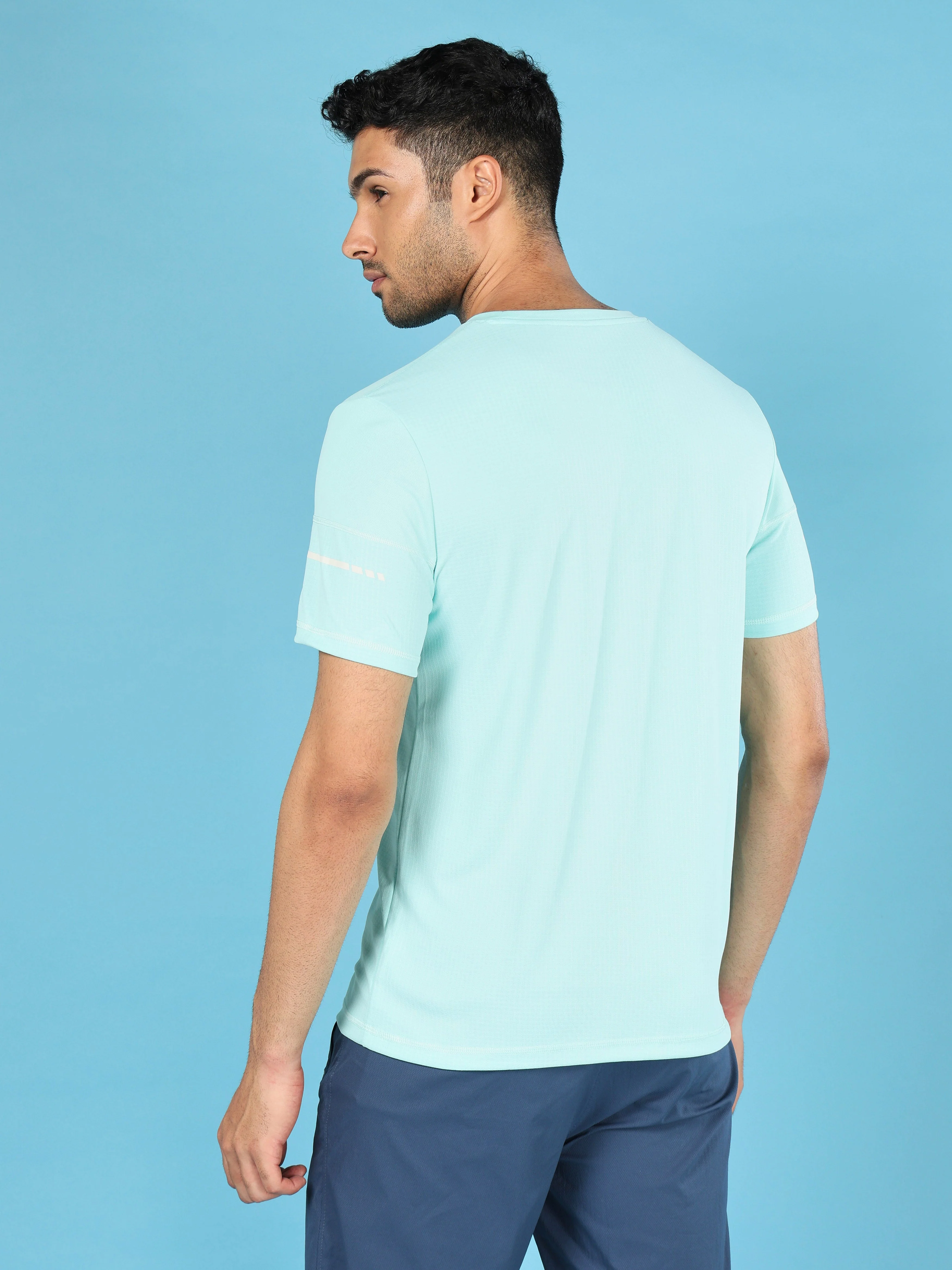 Men Solid Slim Fit Crew Neck T-shirt with DOUBLE COOL - Image 3