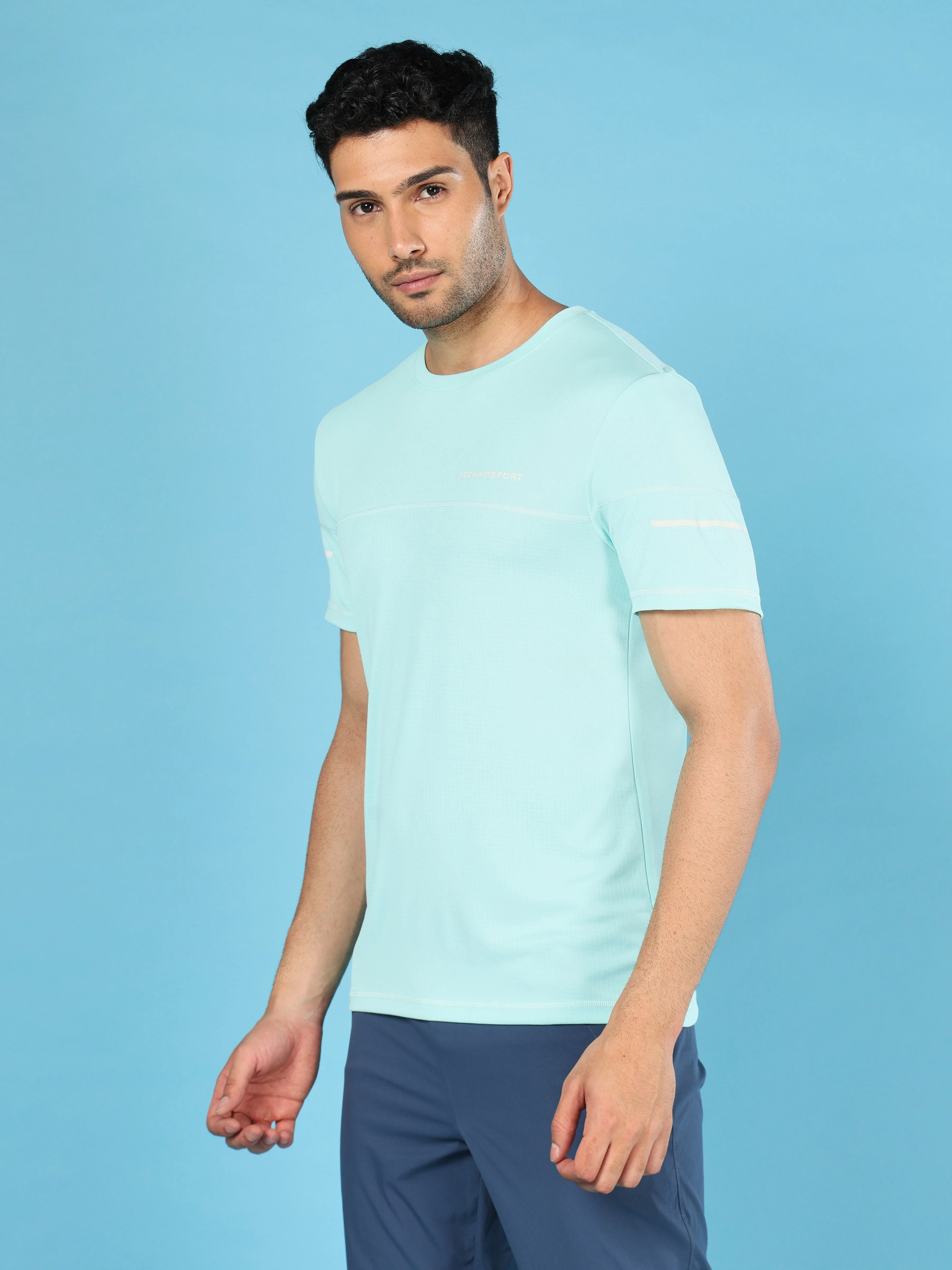 Men Solid Slim Fit Crew Neck T-shirt with DOUBLE COOL - Image 4