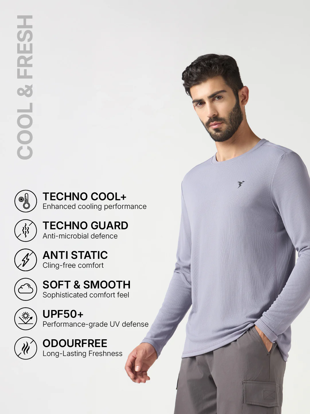 Men Solid Slim Fit Crew Neck T-shirt with TECHNO COOL+ - Image 4
