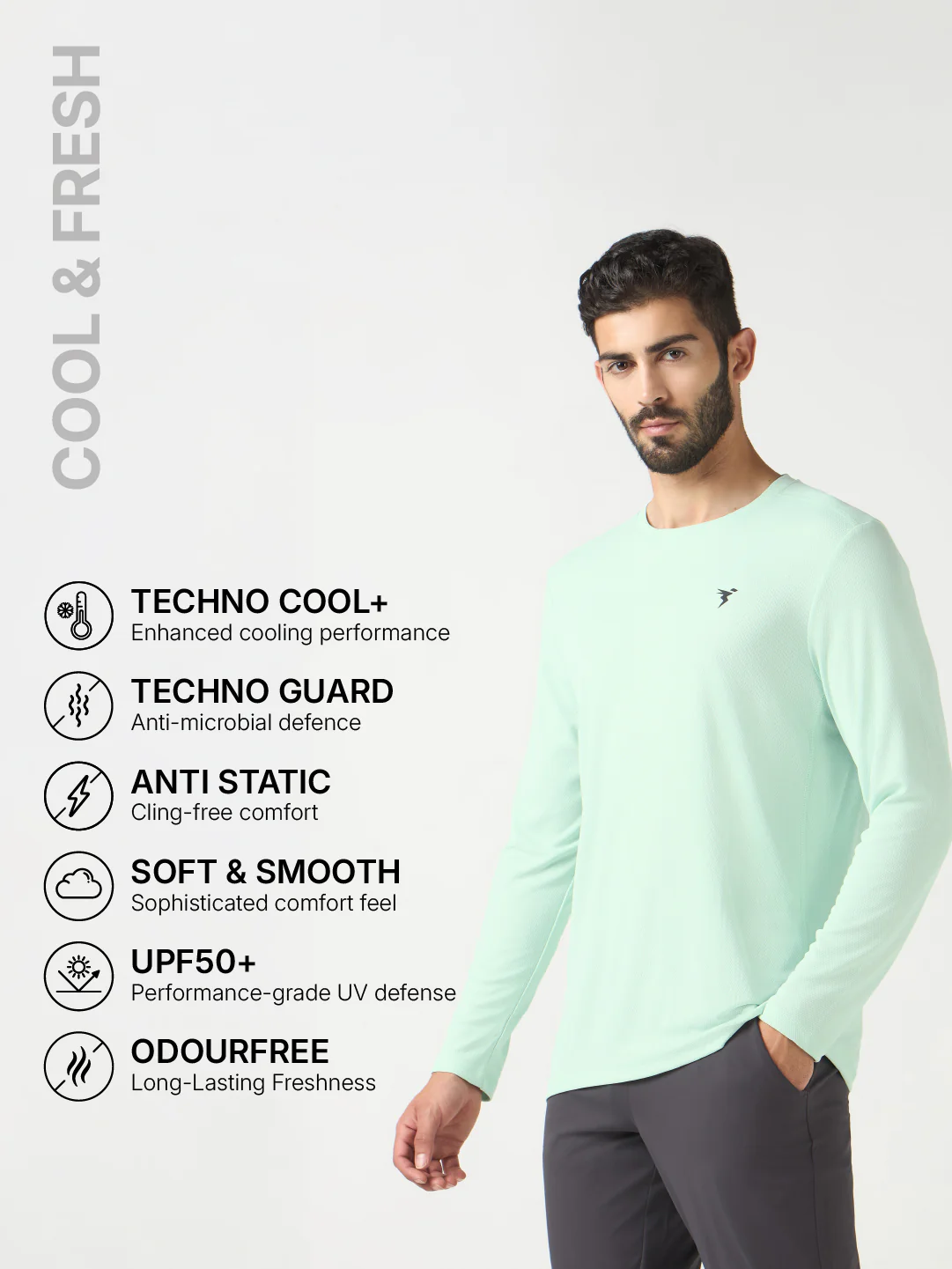Men Solid Slim Fit Crew Neck T-shirt with TECHNO COOL+ - Image 2
