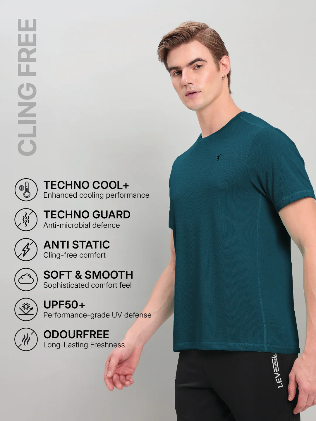 Men Solid Slim Fit Crew Neck T-shirt with TECHNO COOL+ - Image 4