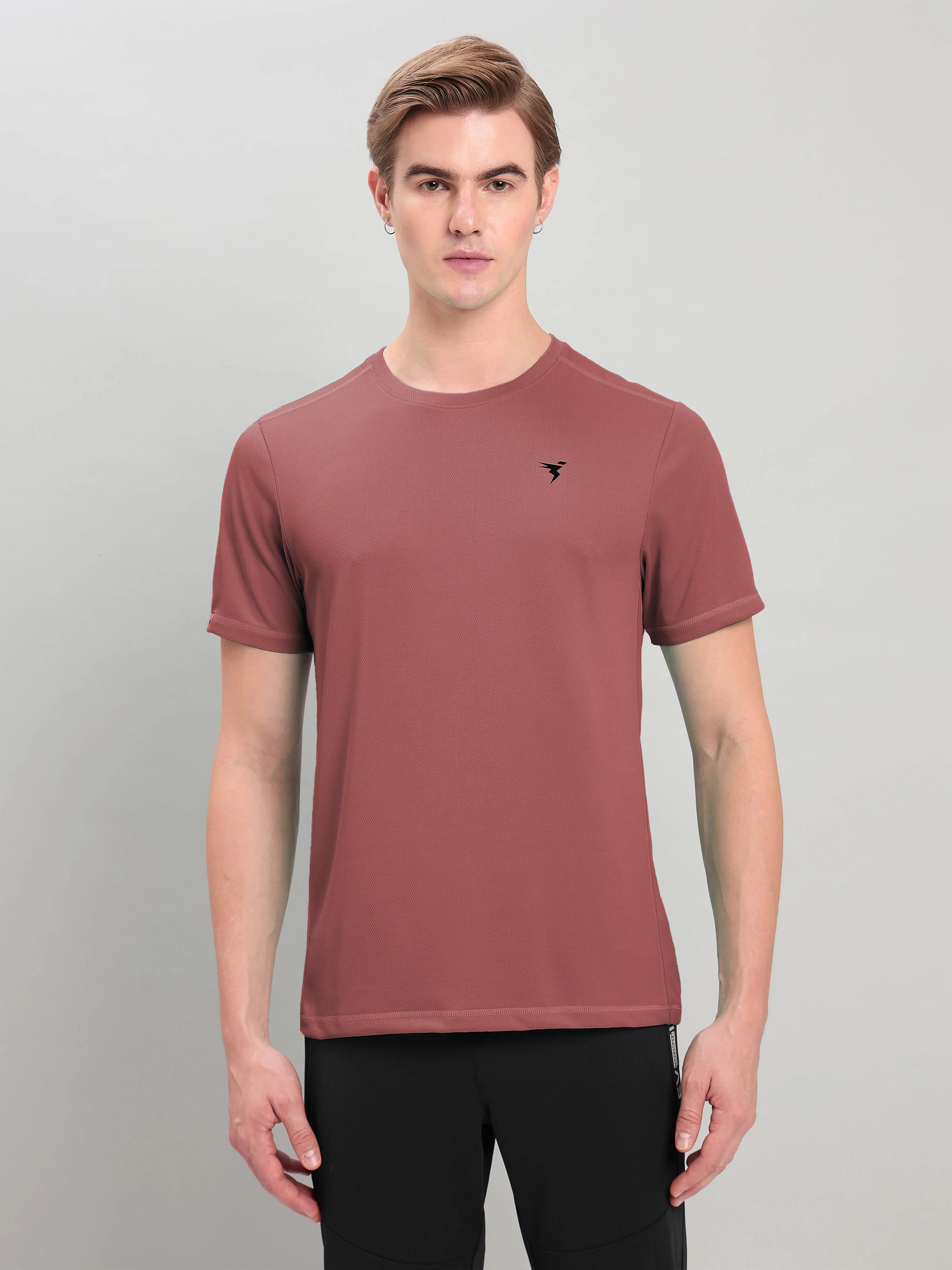 Men Solid Slim Fit Crew Neck T-shirt with TECHNO COOL+ - Image 2