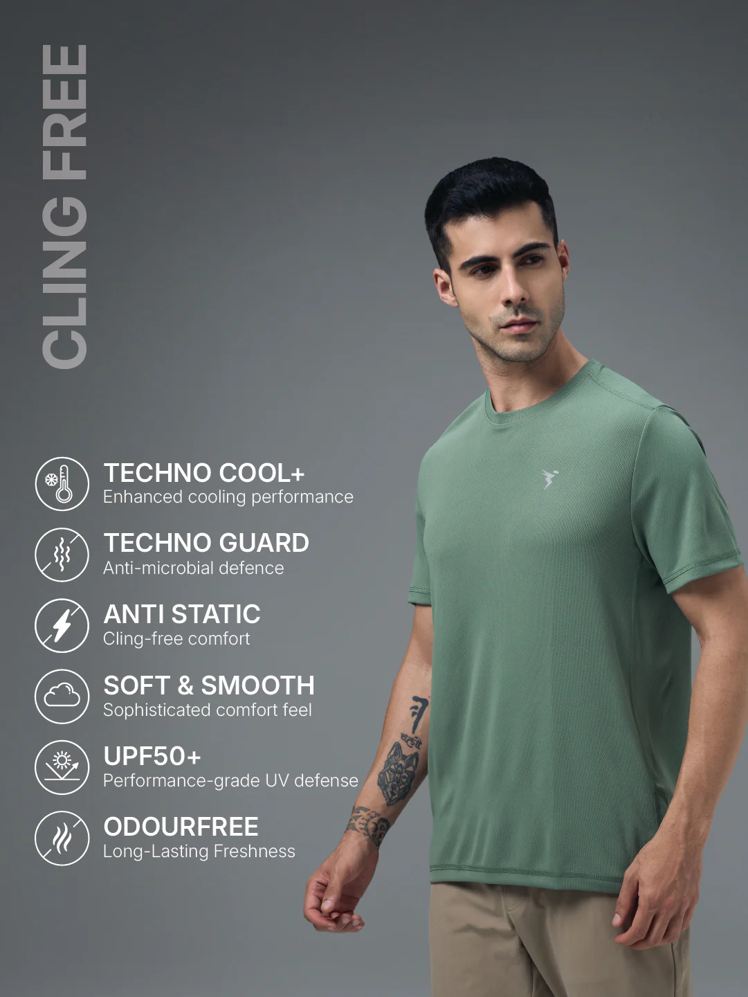 Men Solid Slim Fit Crew Neck T-shirt with TECHNO COOL+ - Image 4