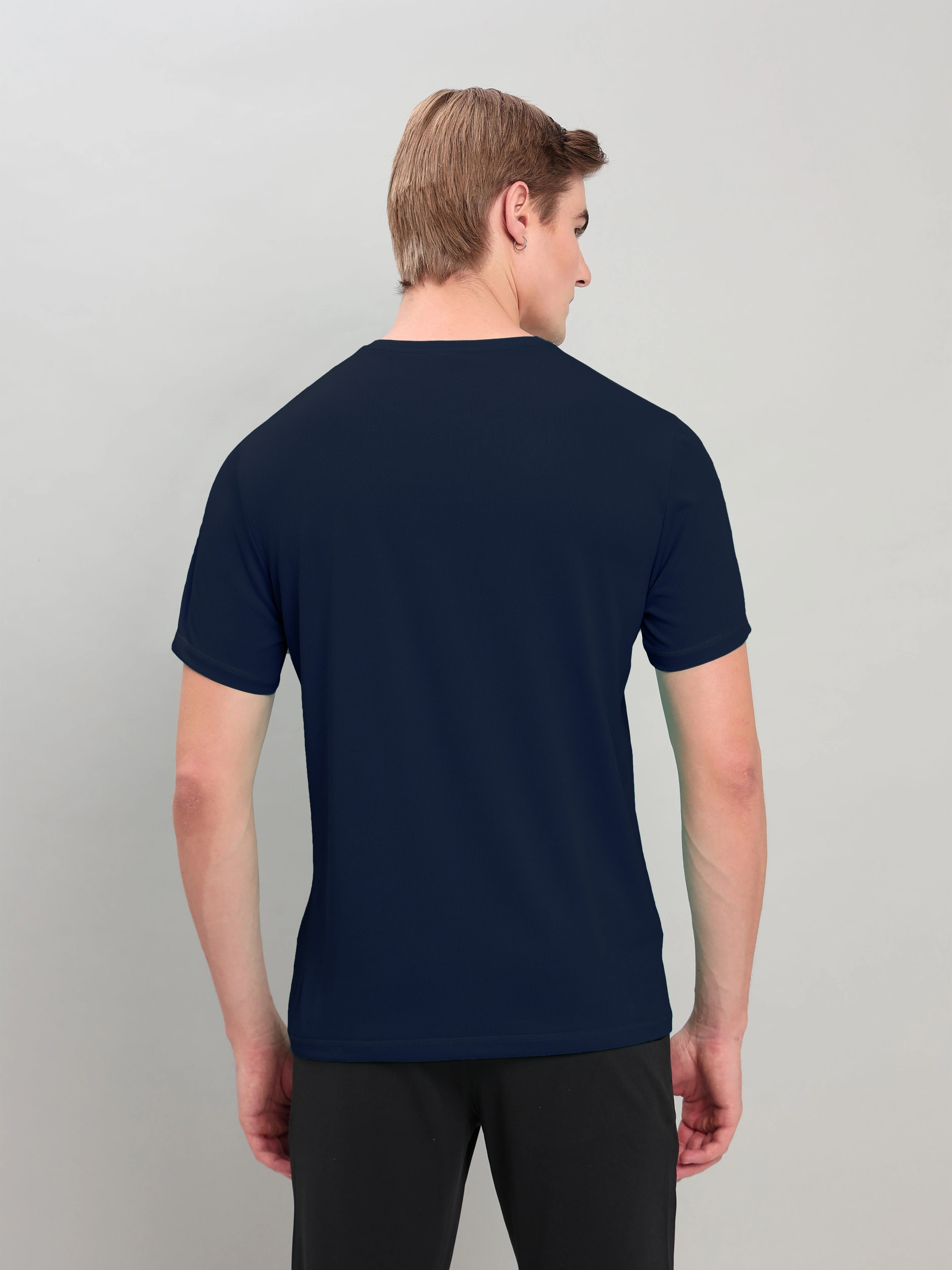 Men Solid Slim Fit Crew Neck T-shirt with TECHNO COOL+ - Image 2