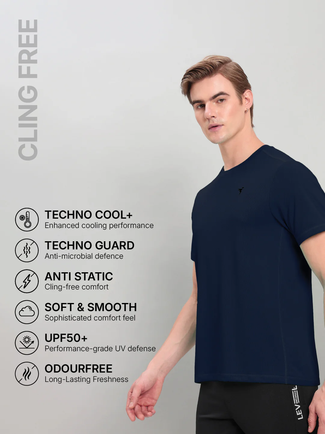 Men Solid Slim Fit Crew Neck T-shirt with TECHNO COOL+ - Image 4