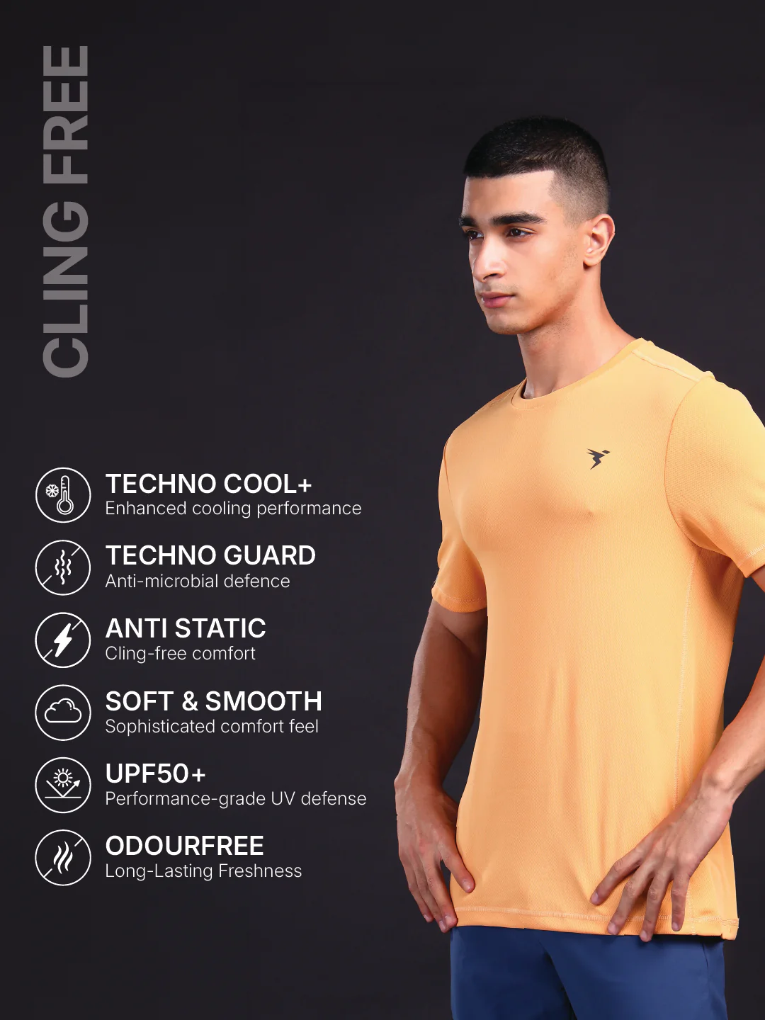 Men Solid Slim Fit Crew Neck T-shirt with TECHNO COOL+ - Image 4